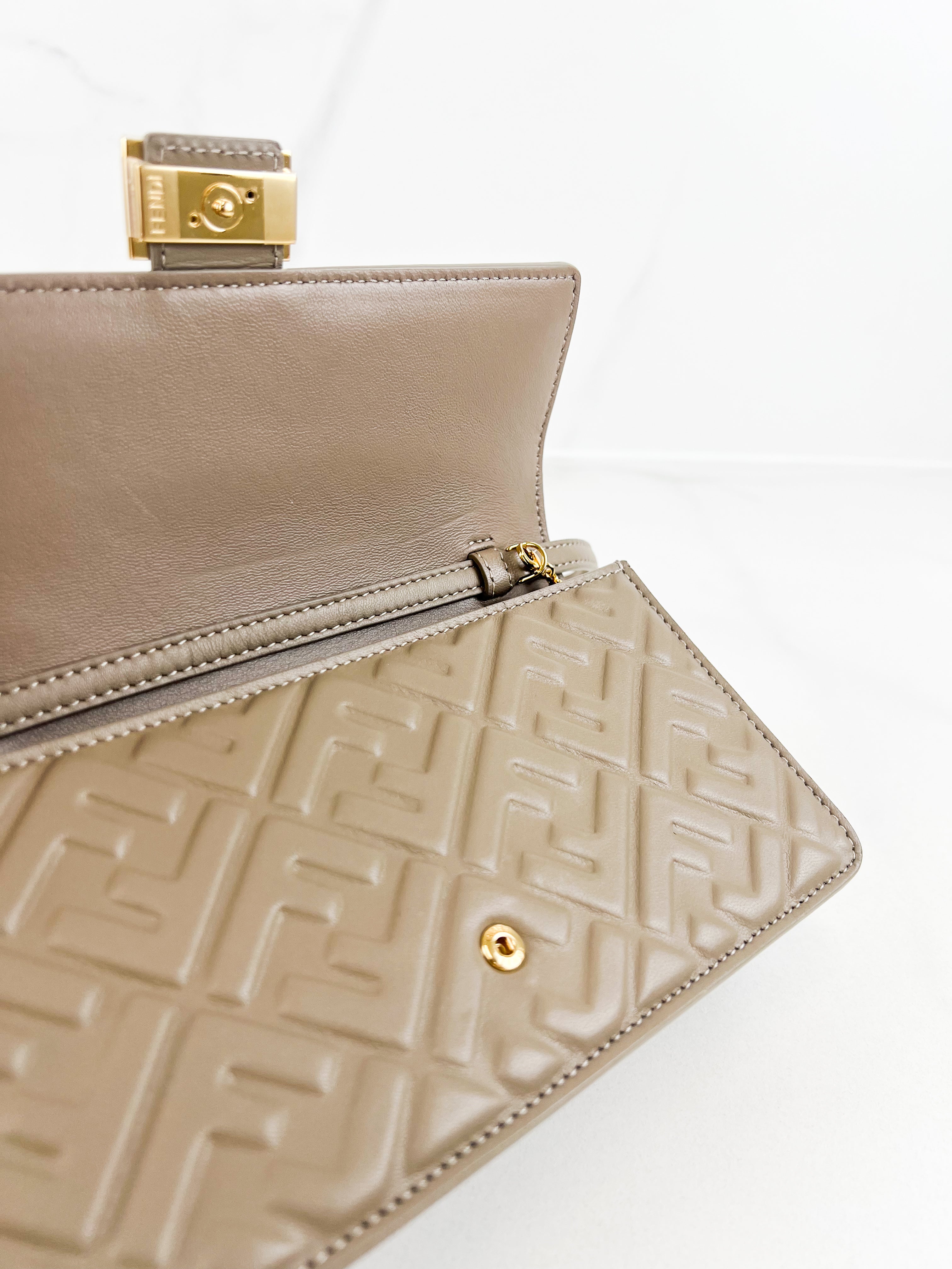 Fendi FF Wallet On Chain Baguette in Dove Grey Nappa Leather