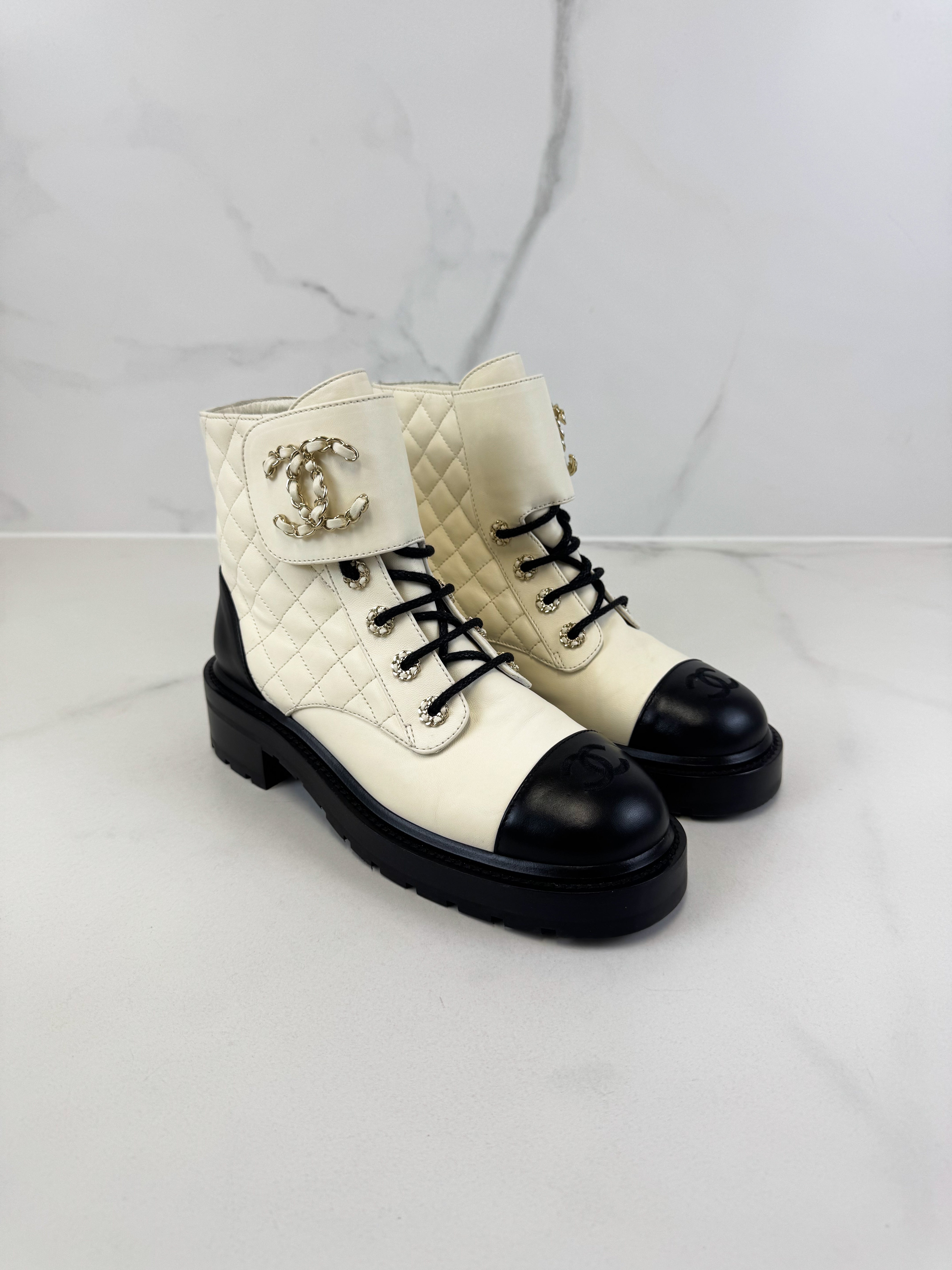 Chanel Quilted Combat Boot Size 38C