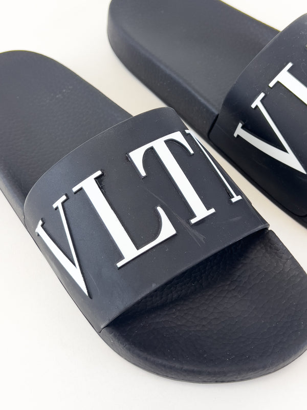Valentino Black VLTN Rubber Slides Size 43