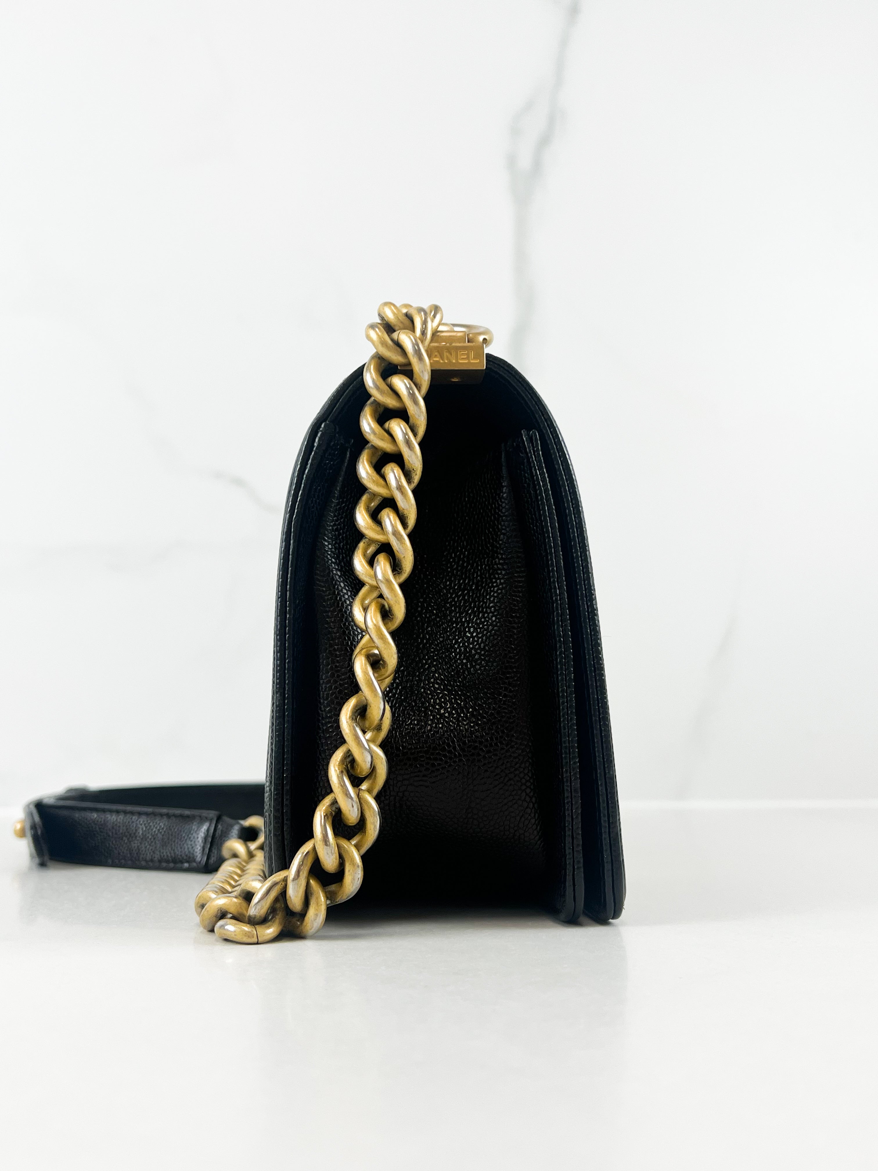 Chanel Old Medium Chevron Boy Bag with GHW