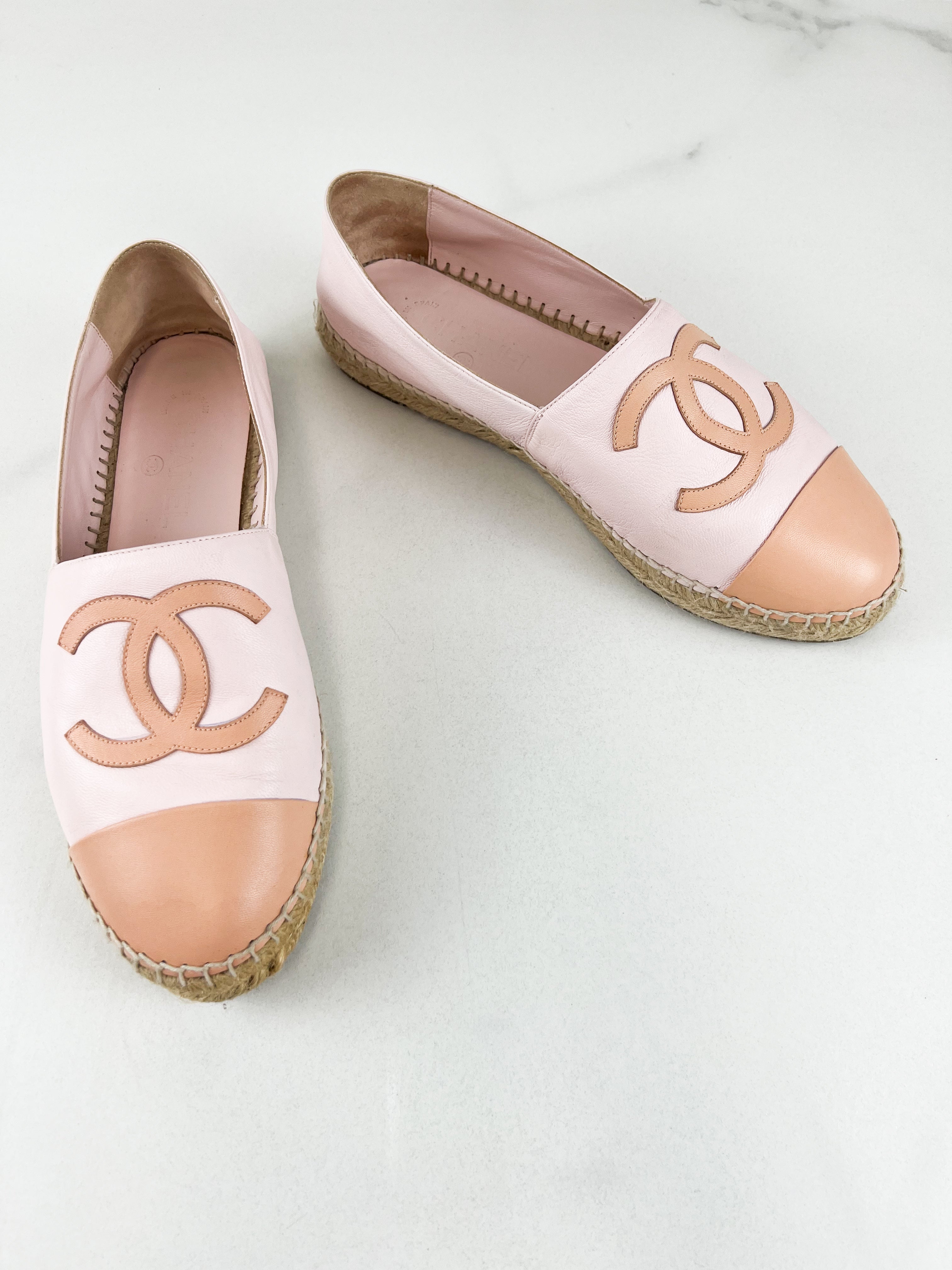 Chanel CC Logo Pink Leather Espadrilles Size 41
