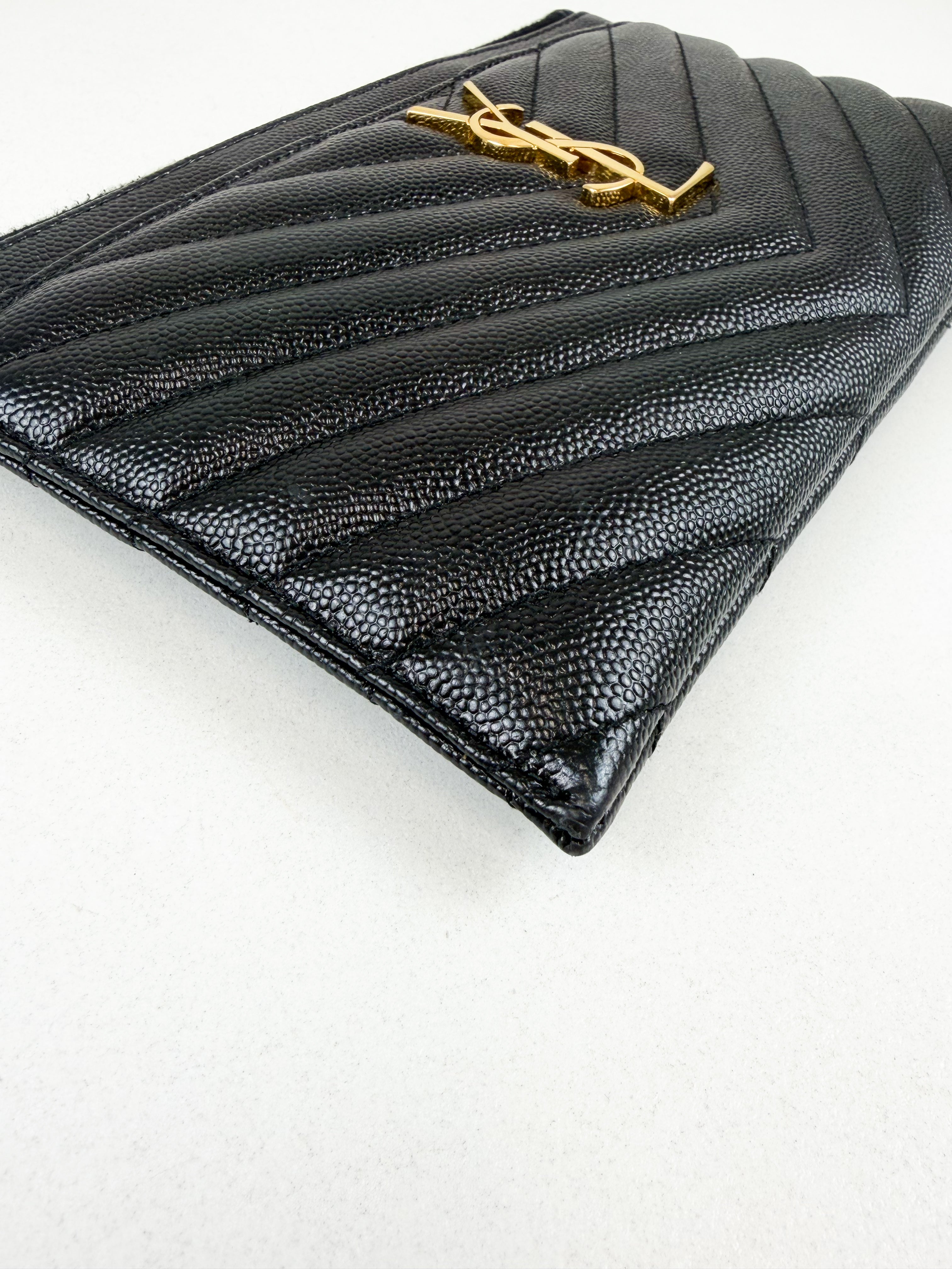Saint Laurent Cassandre Metelasse Pouch in Grain De Poudre Leather with GHW