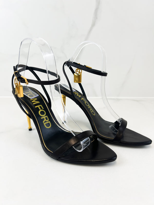 Tom Ford Leather Black Padlock Sandal Size 39