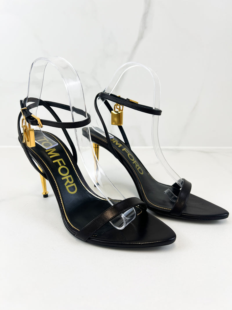 Tom Ford Leather Black Padlock Sandal Size 39