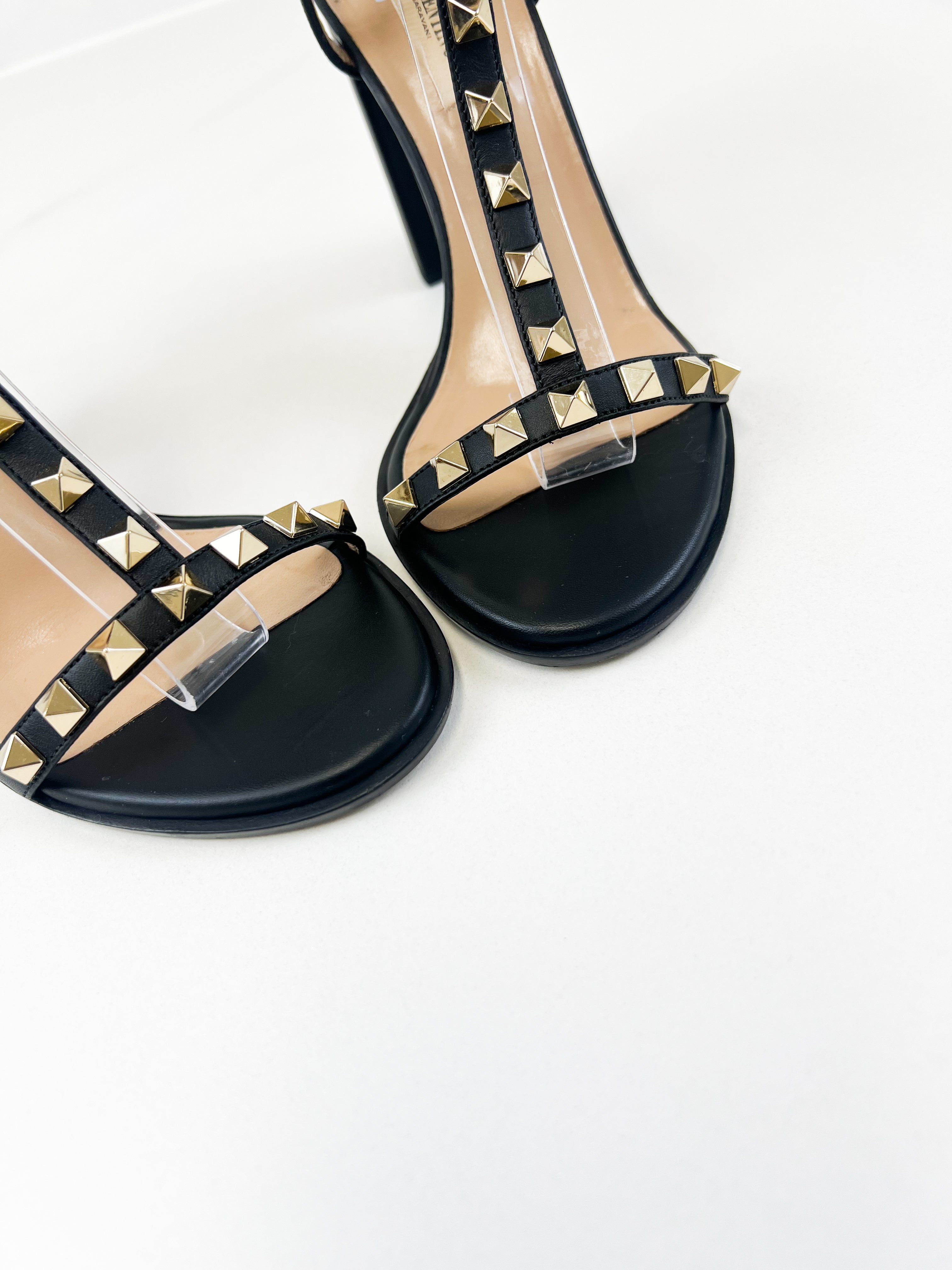Valentino Rockstud Leather Block Sandals Size 36