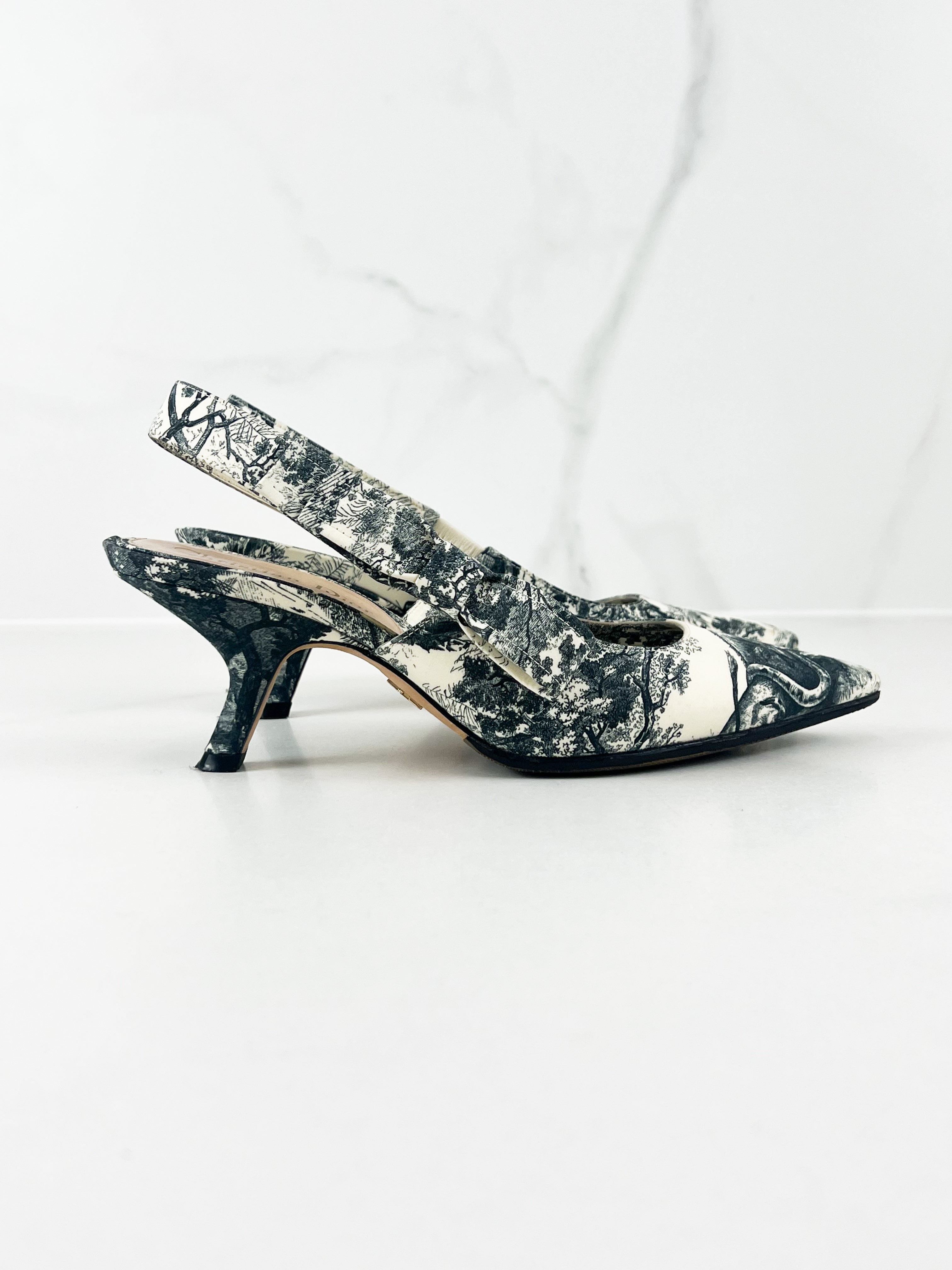 Christian Dior Toile de Jouy Sweet D Slingback Pumps Size 36D