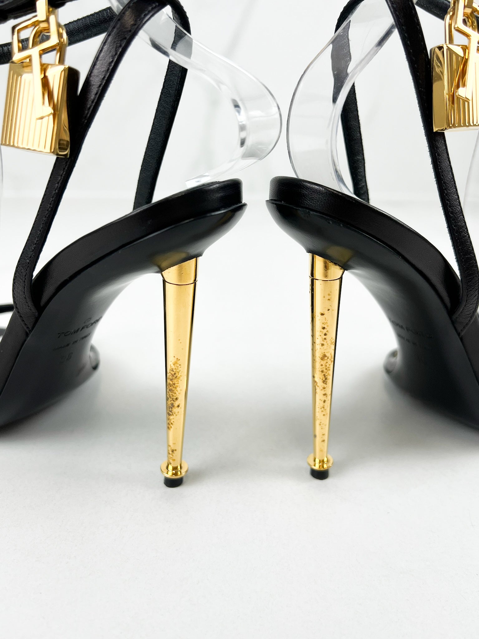 PRICE - Tom Ford Black Padlock Leather Sandal Size 36