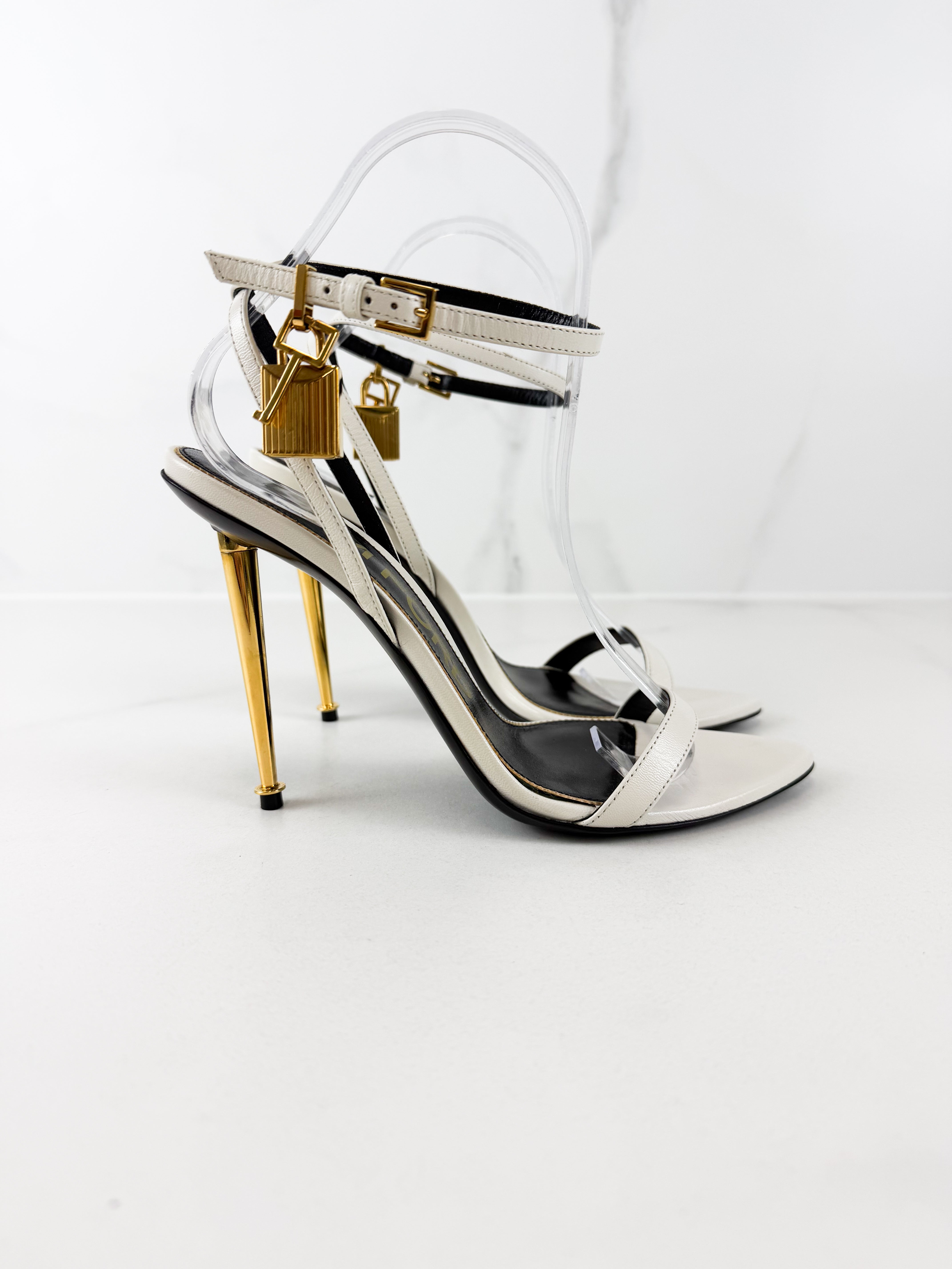 Tom Ford White Padlock Leather Sandal Size 38