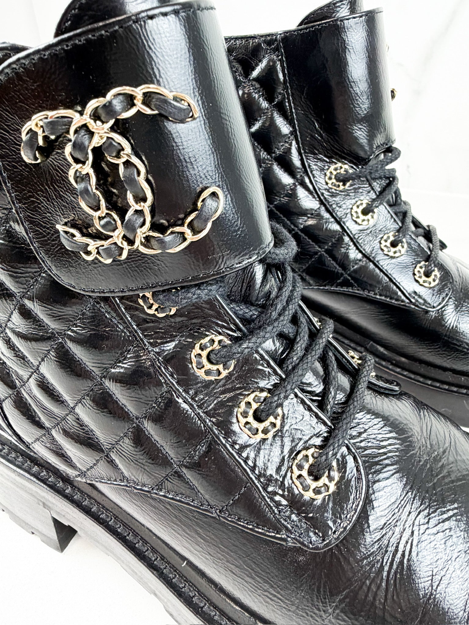 Chanel Quilted Combat Boot Size 39C