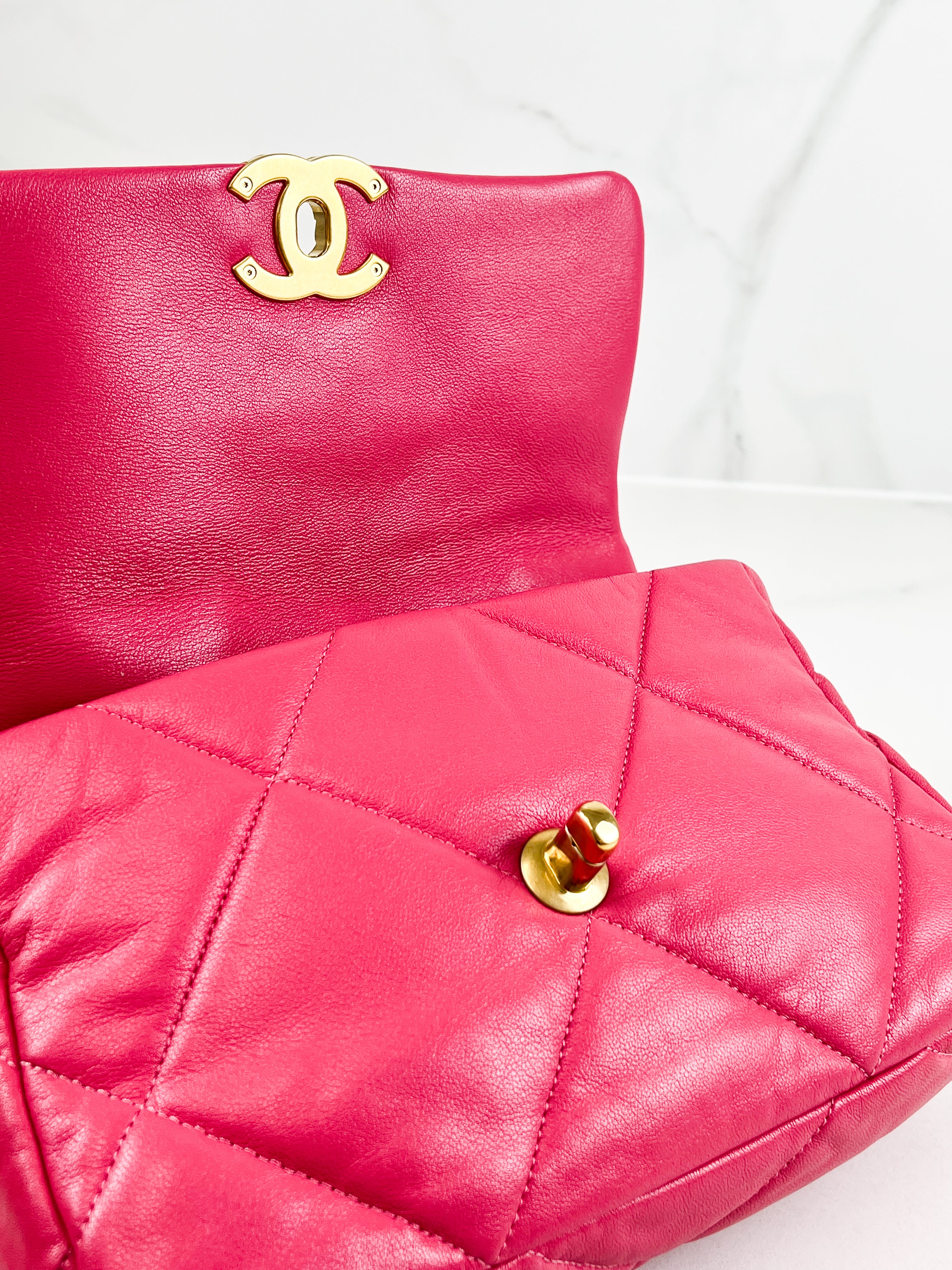 Chanel Pink Small Lambskin 19 with Gold & Silver Tone Hardware
