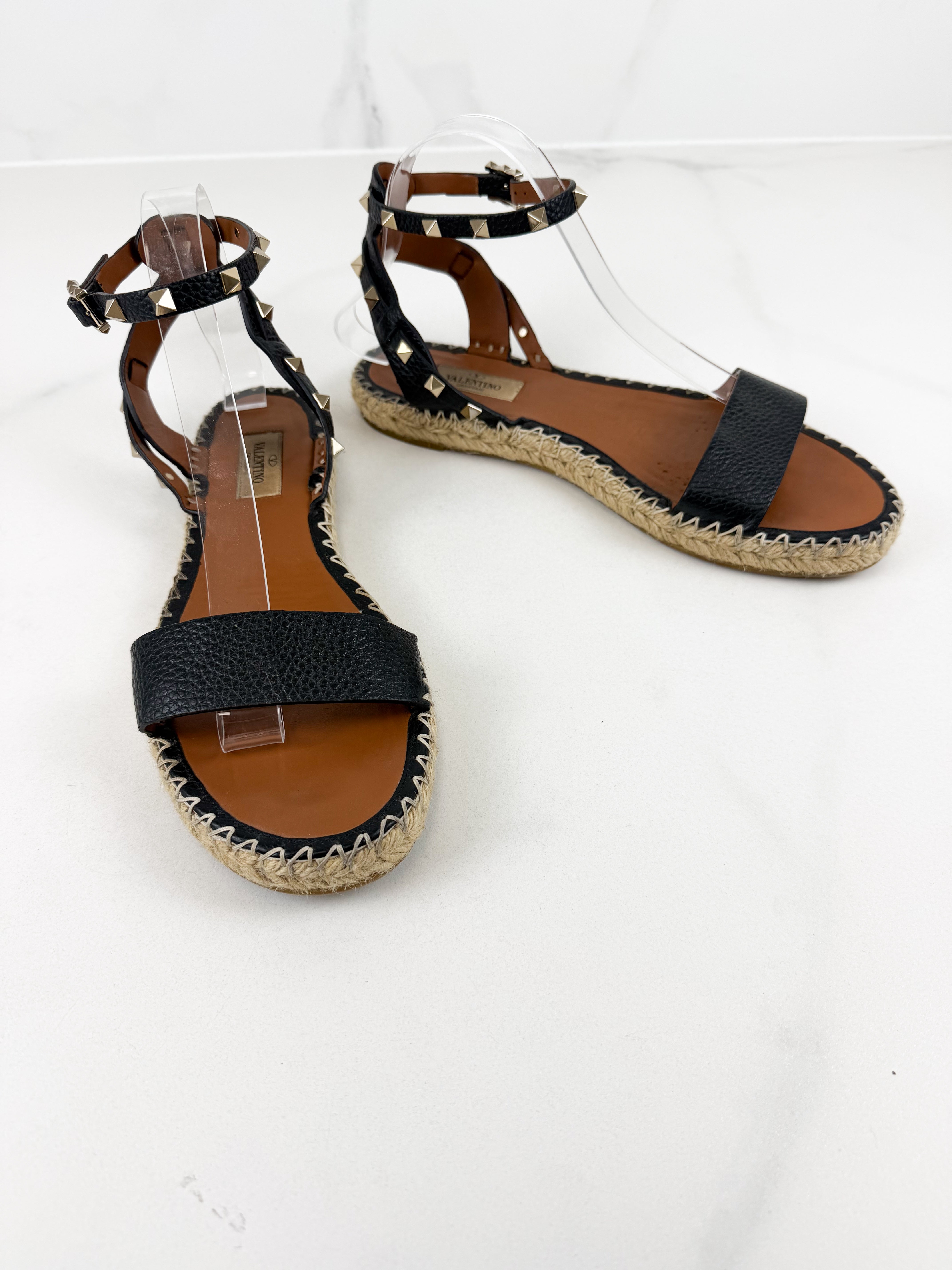Valentino Garavani Rockstud Ankle Strap Espadrille Size 40