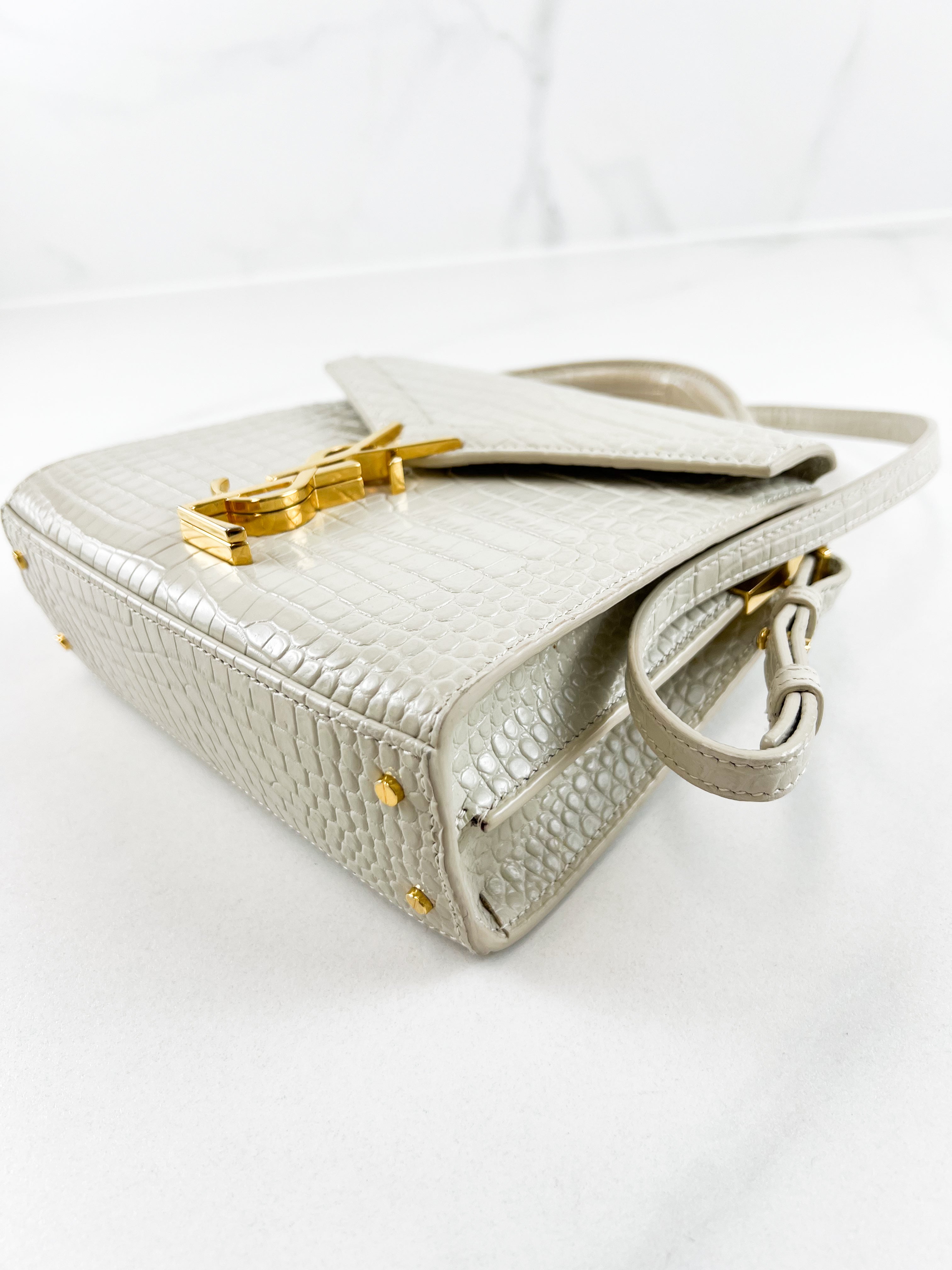 Saint Laurent Croc Embossed Cassandra Mini Top Handle GHW