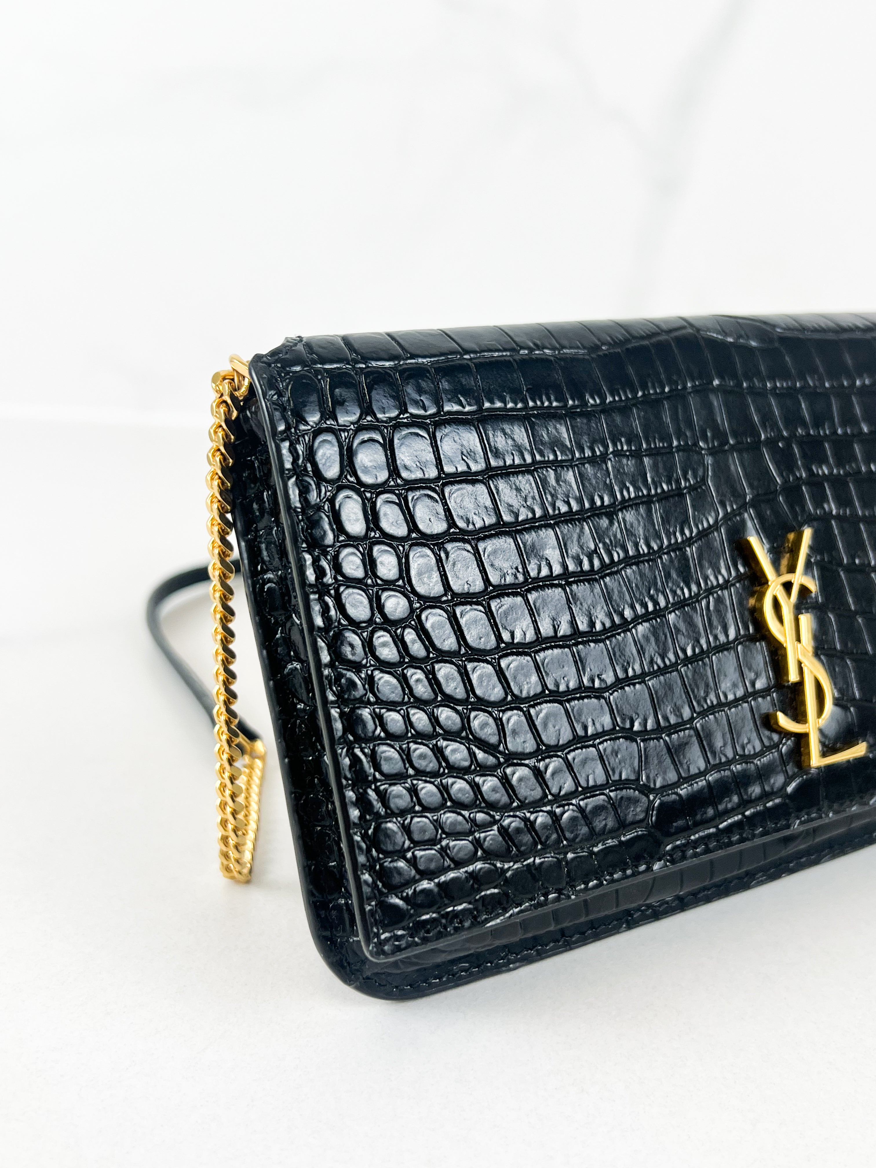 Saint Laurent Cassandre Phone Holder in Croc Leather