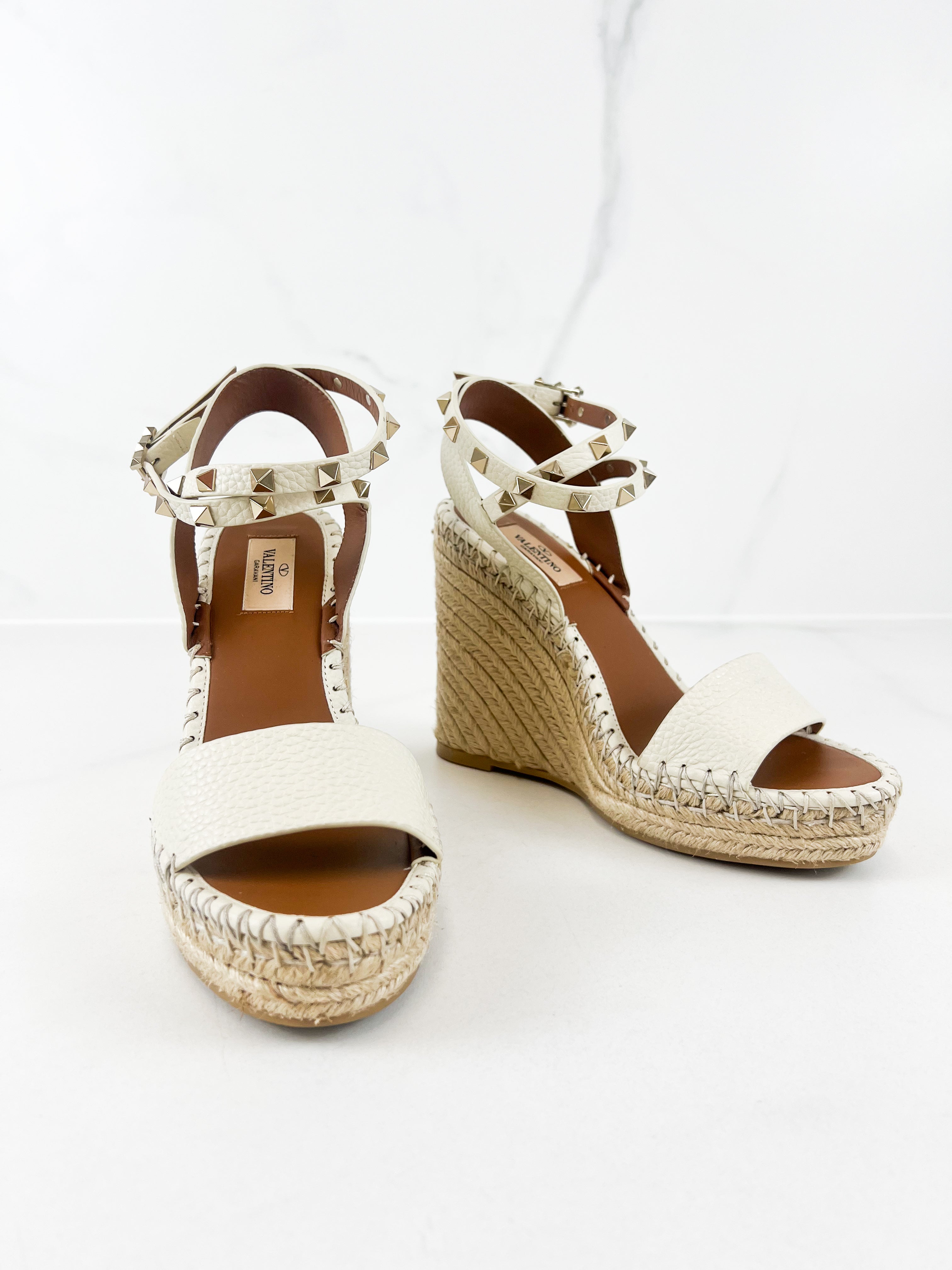 Valentino Rockstud Double Leather Wedge Size 38