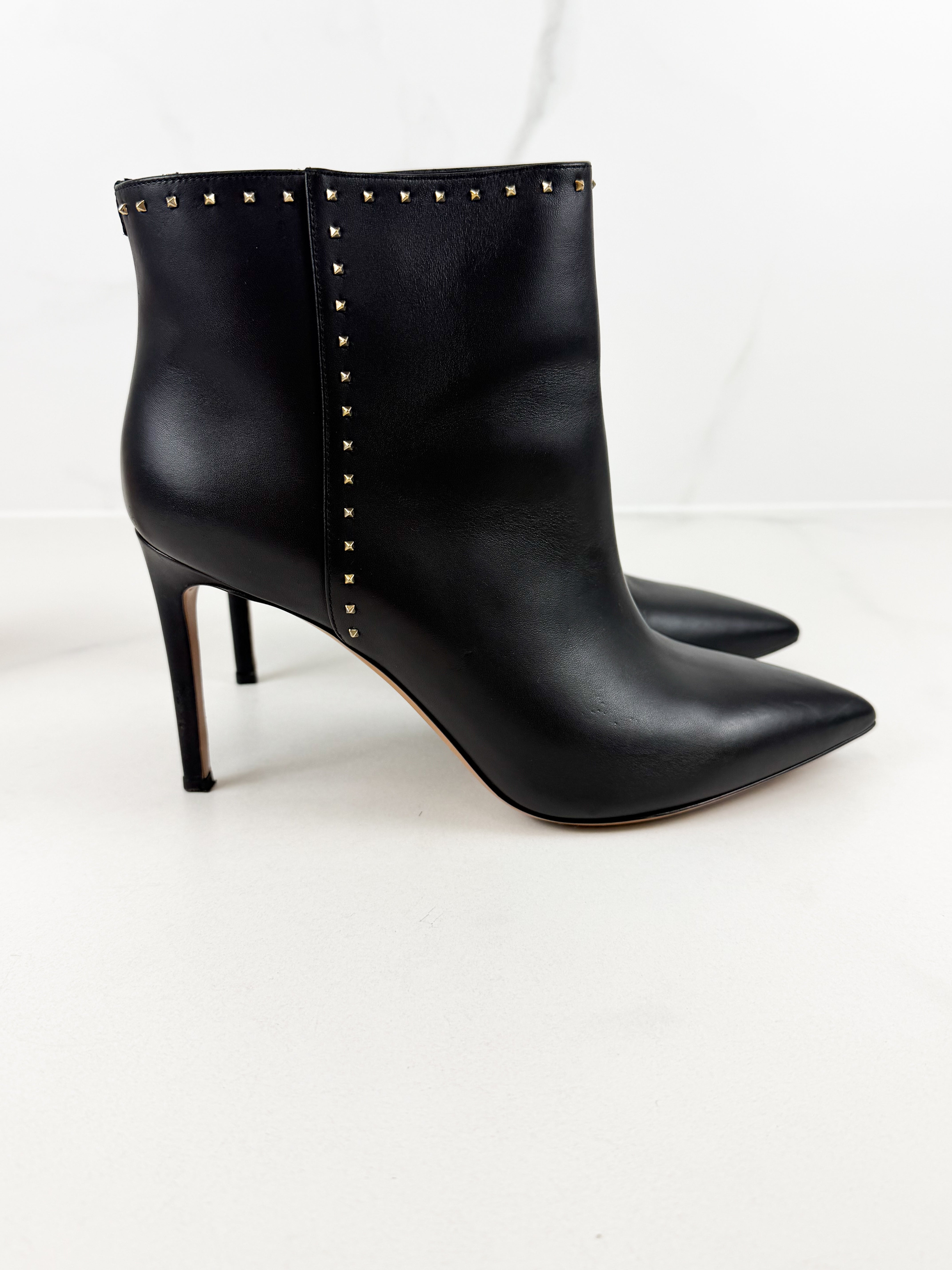 Valentino Black Leather Ankle Boots Size 40.5