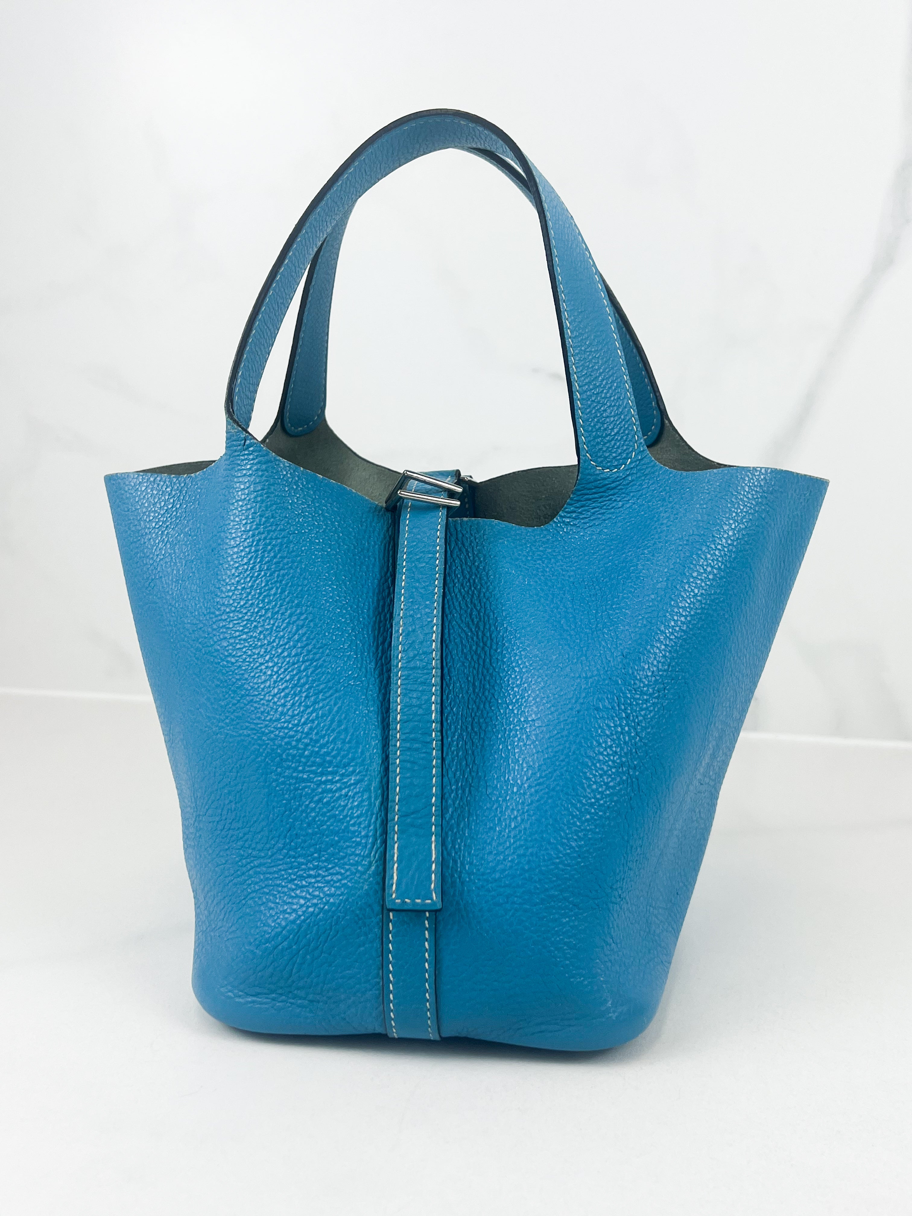 Hermes Vintage Picotin 18 in Bleu Jean Clemence Leather