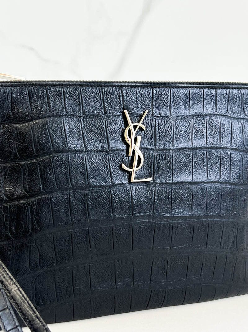 Saint Laurent Croc Pouch with SHW
