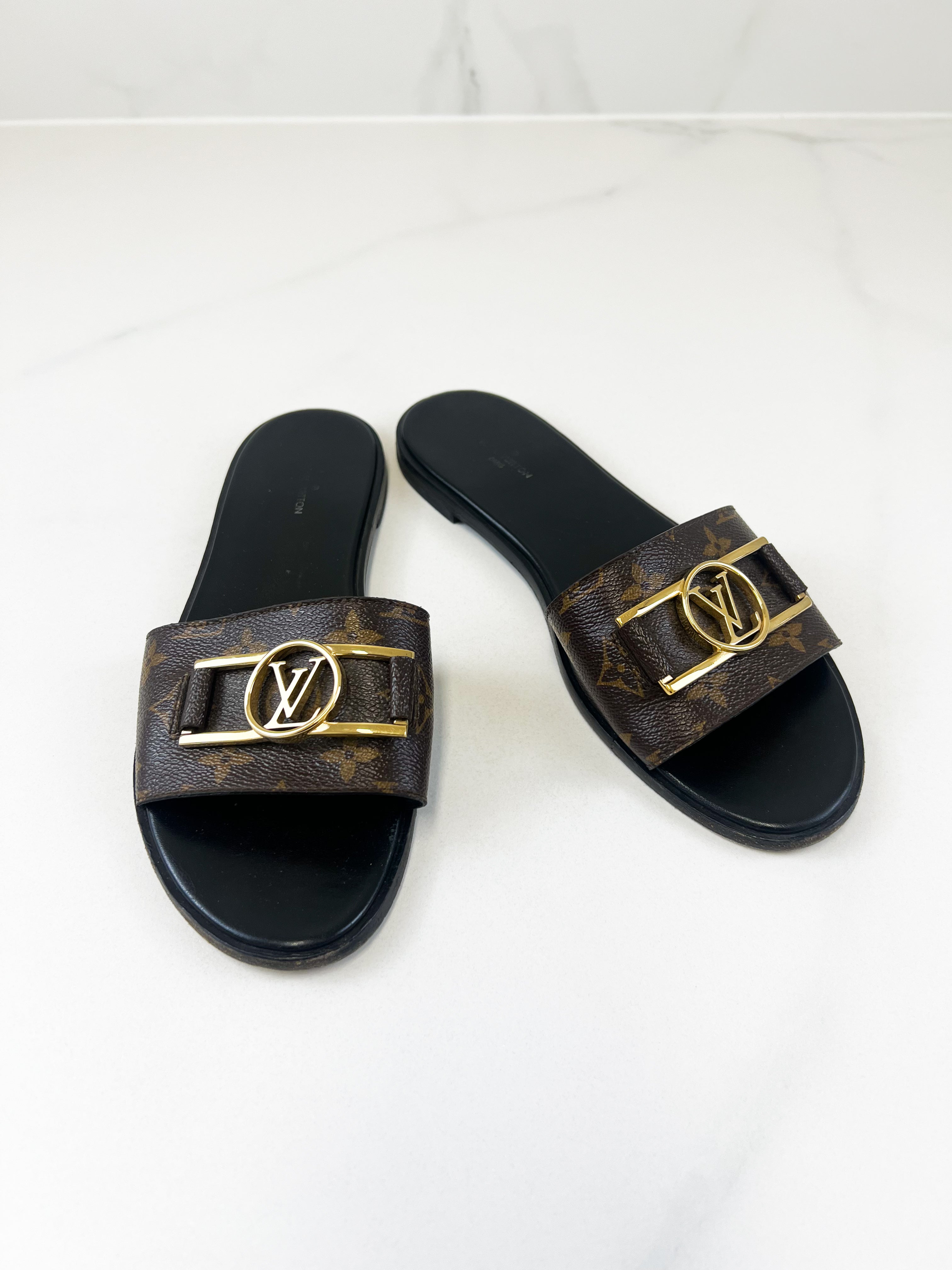 Louis Vuitton Monogram Lock It Flat Slides Size 40