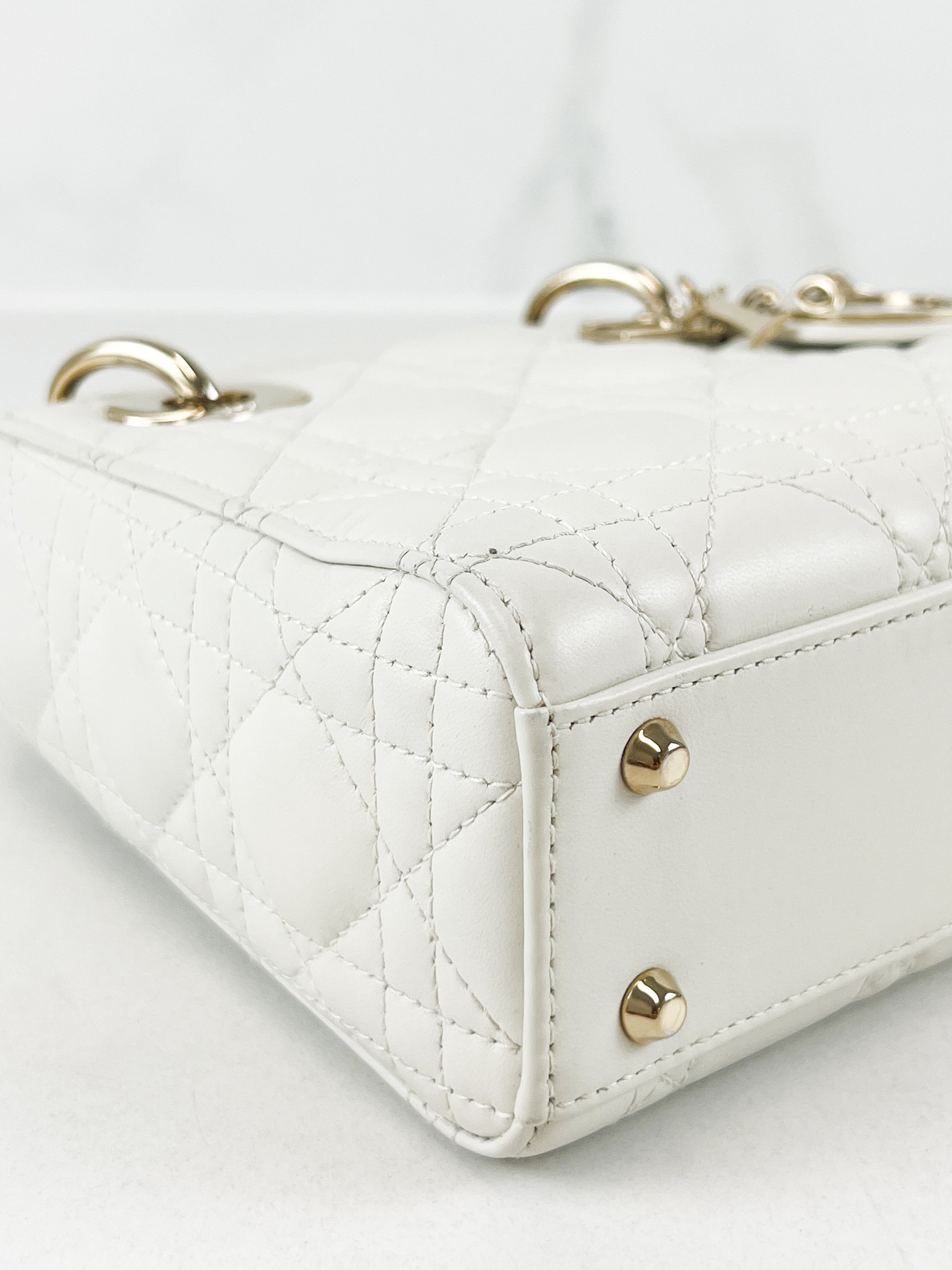 Christian Dior Mini Lady Dior Cannage Leather in White