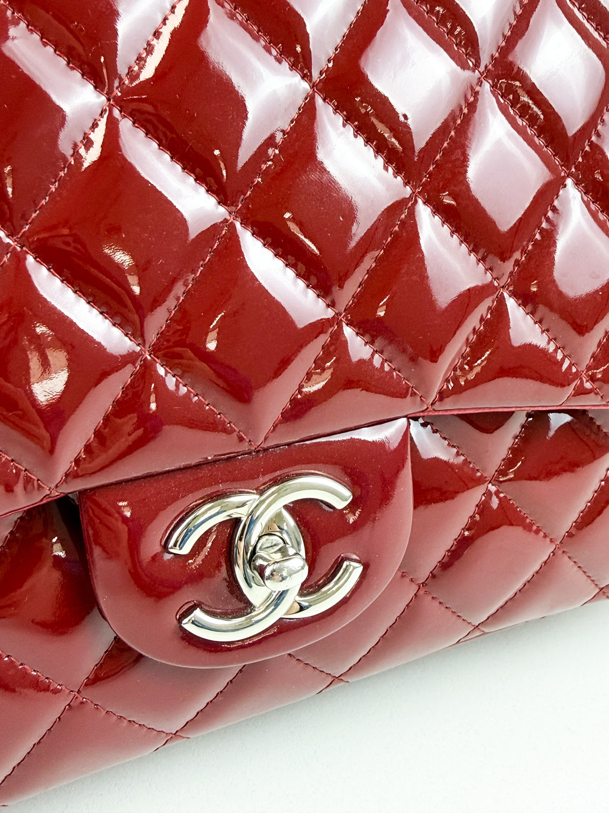 Chanel Red Patent Classic Jumbo Double Flap Bag