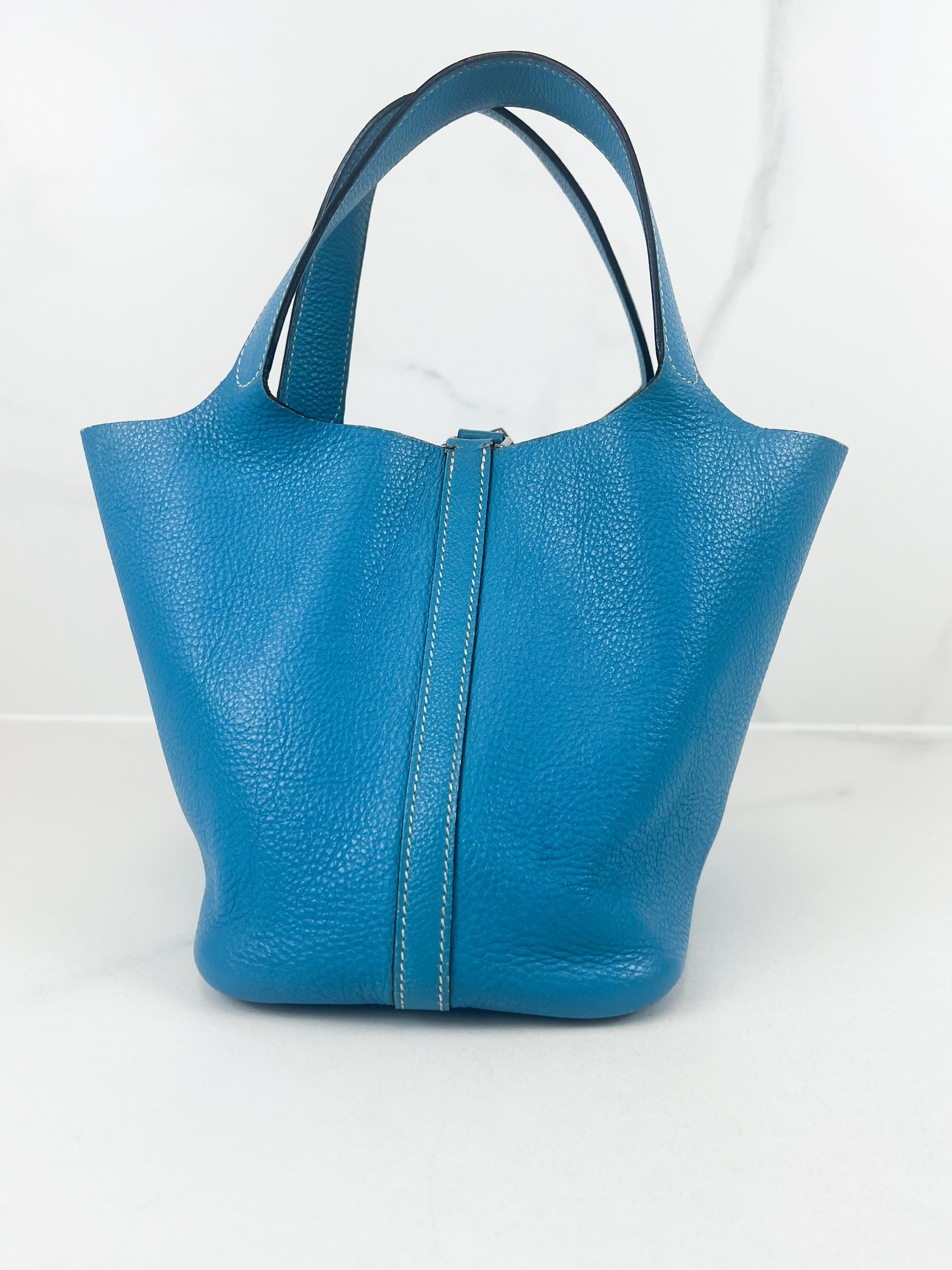 Hermes Vintage Picotin 18 in Bleu Jean Clemence Leather
