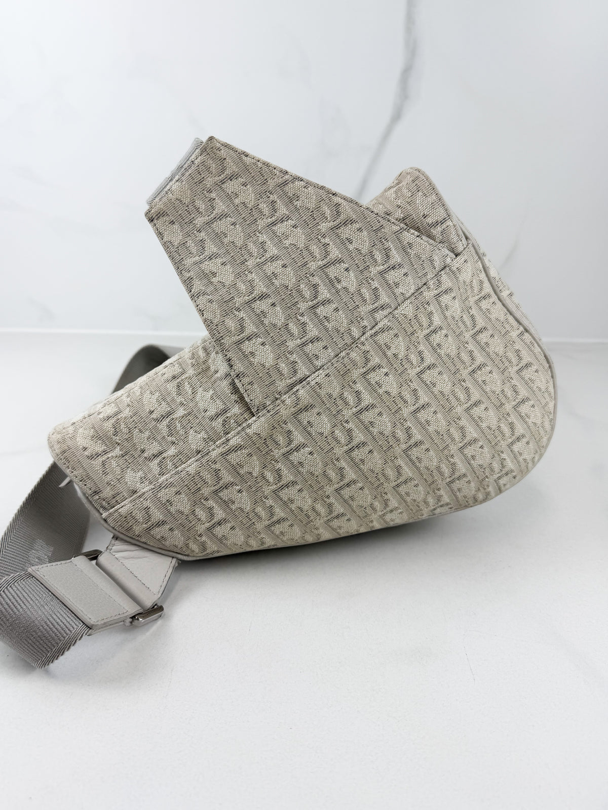 Christian Dior Unisex Saddle Bag in Oblique Canvas Latte & Gray