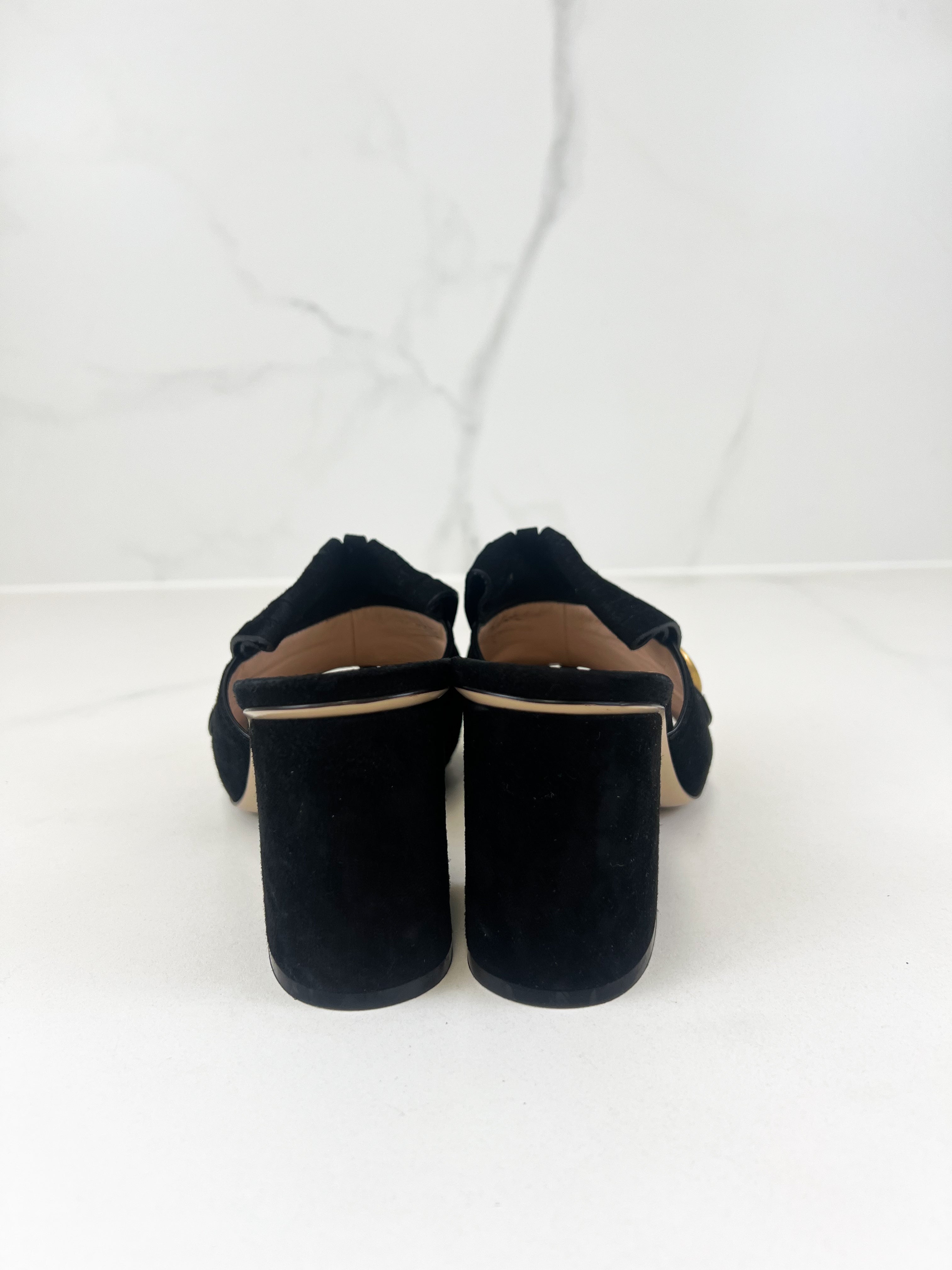 Gucci GG Marmont Black Fringed Mules Size 37