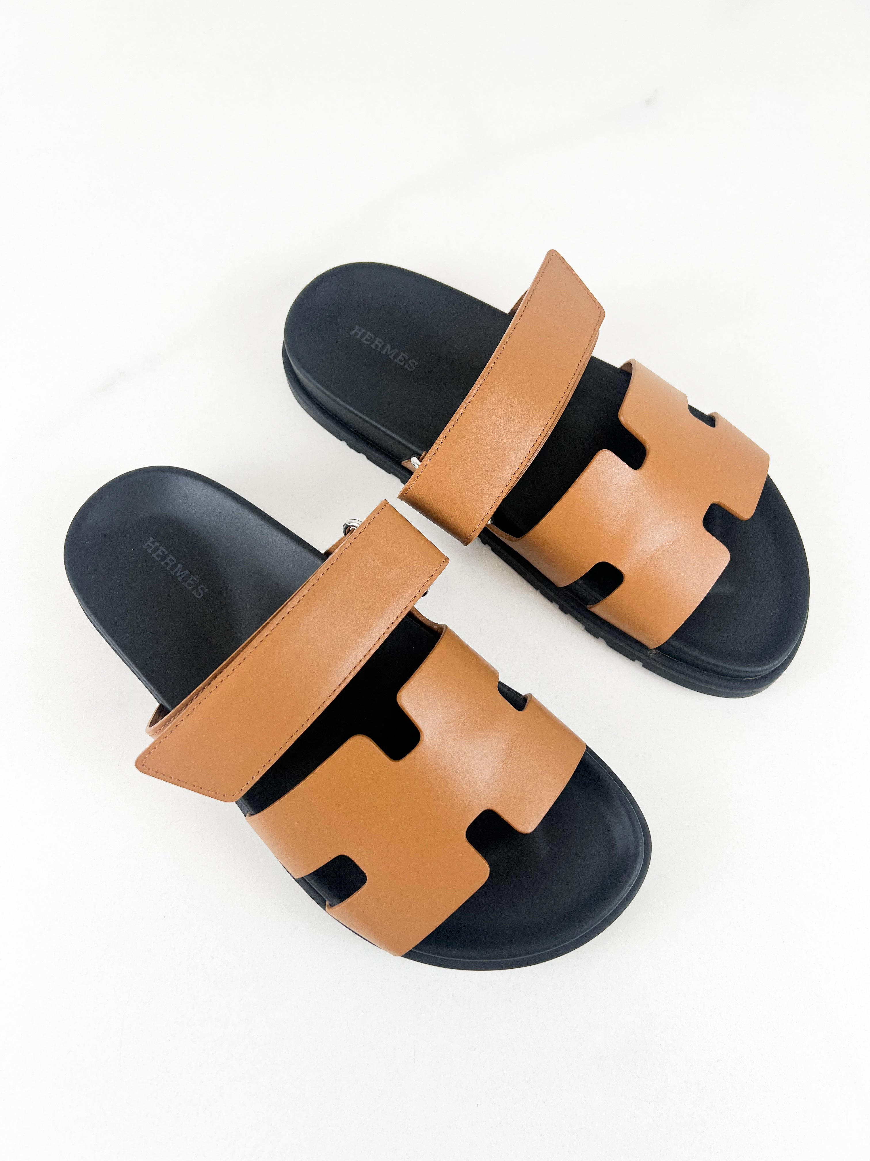Hermes Chypre Sandals Tan Size 39
