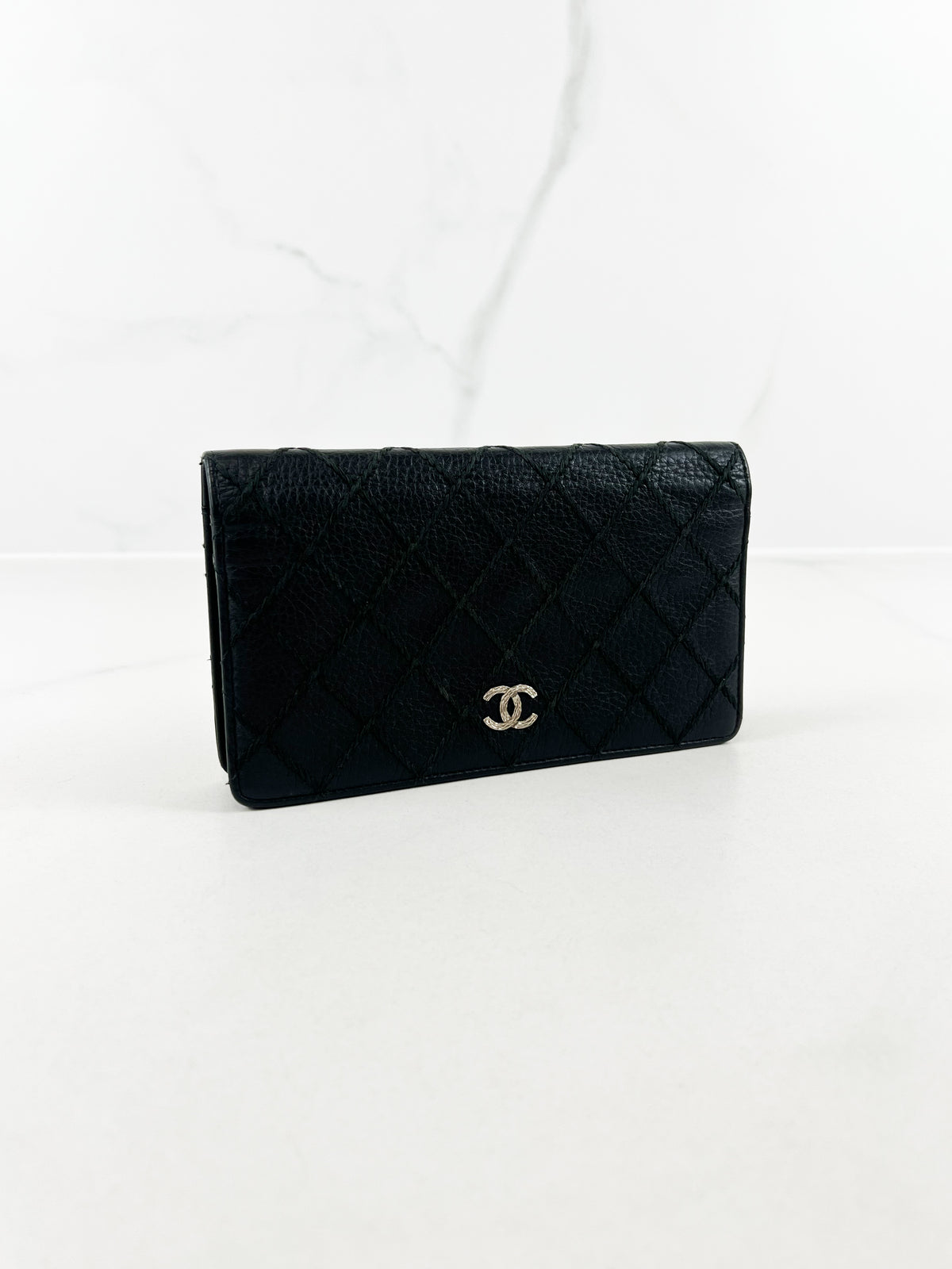 Chanel CC Black Aged Calfskin Flap Wallet SHW