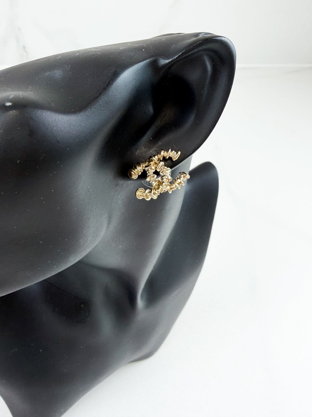 Chanel CC Silver Textured Stud Earrings