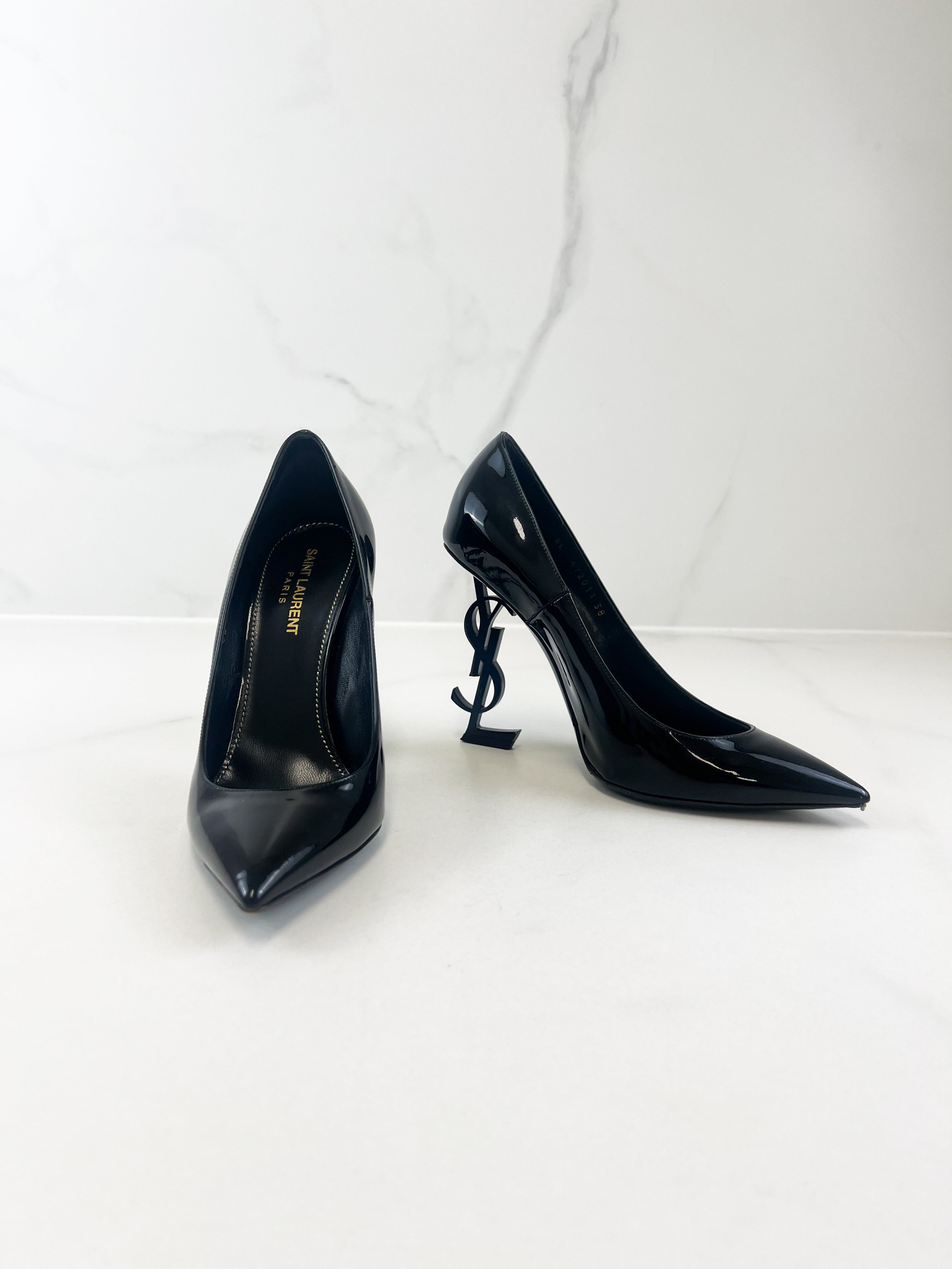 Saint Laurent Opyum Black Leather Pumps BHW Size 38
