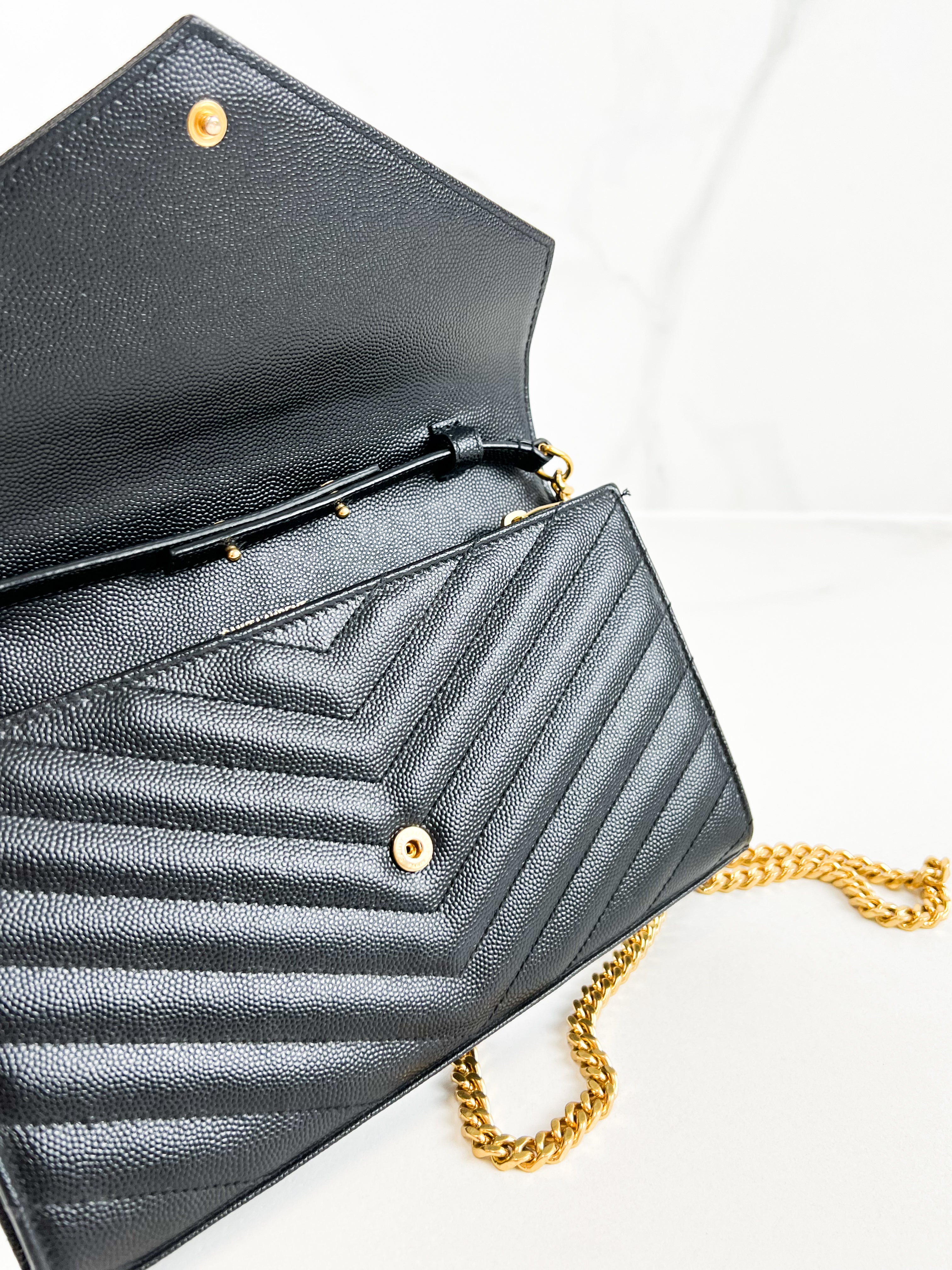 Saint Laurent Black Cassandre Envelope WOC with GHW