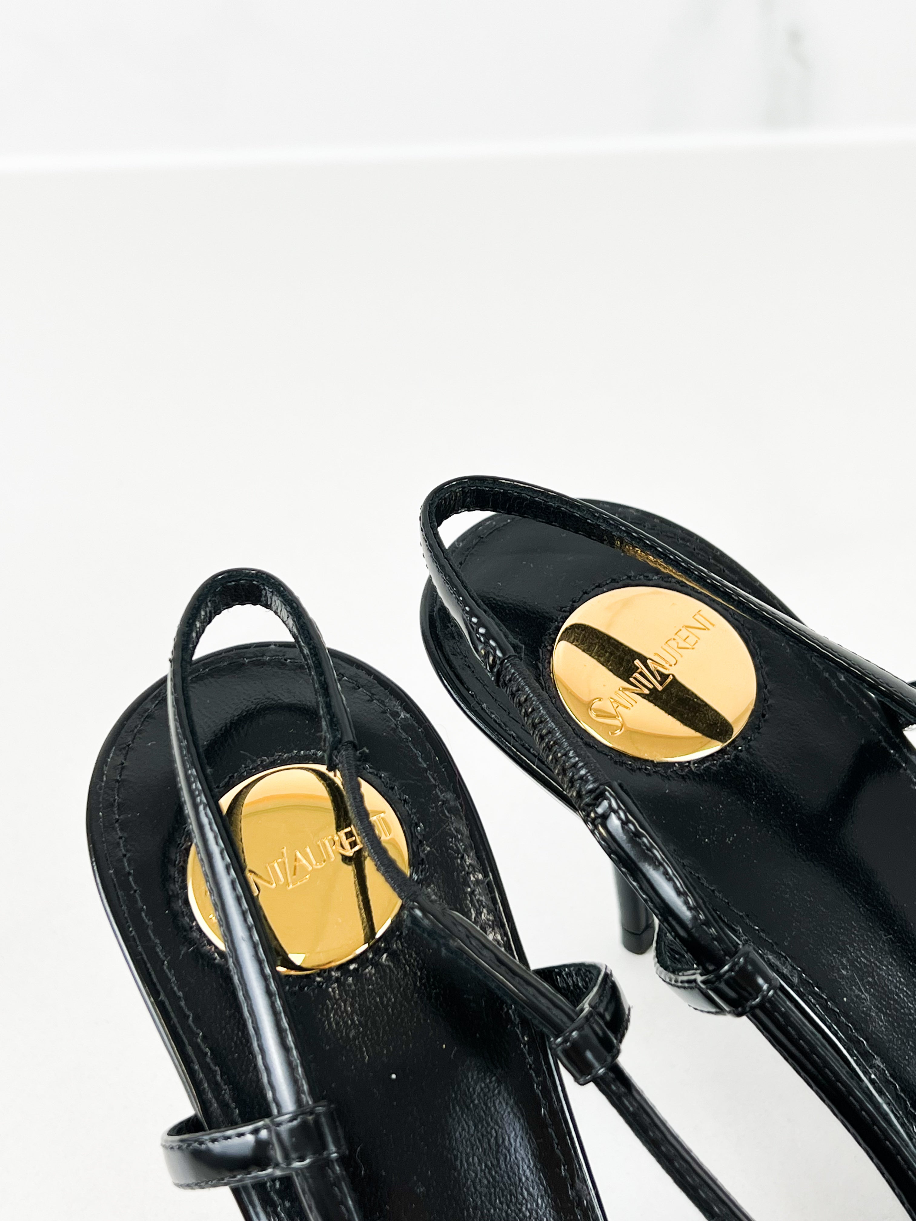 Saint Laurent Jenne Leather Pumps with Silver-tone Metal Cap Toe Size 36