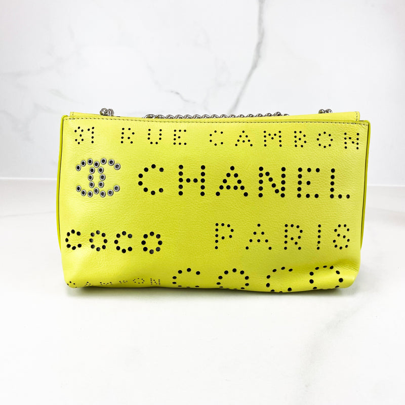 Chanel Logo Eyelets Flap Bag in Lime Yellow