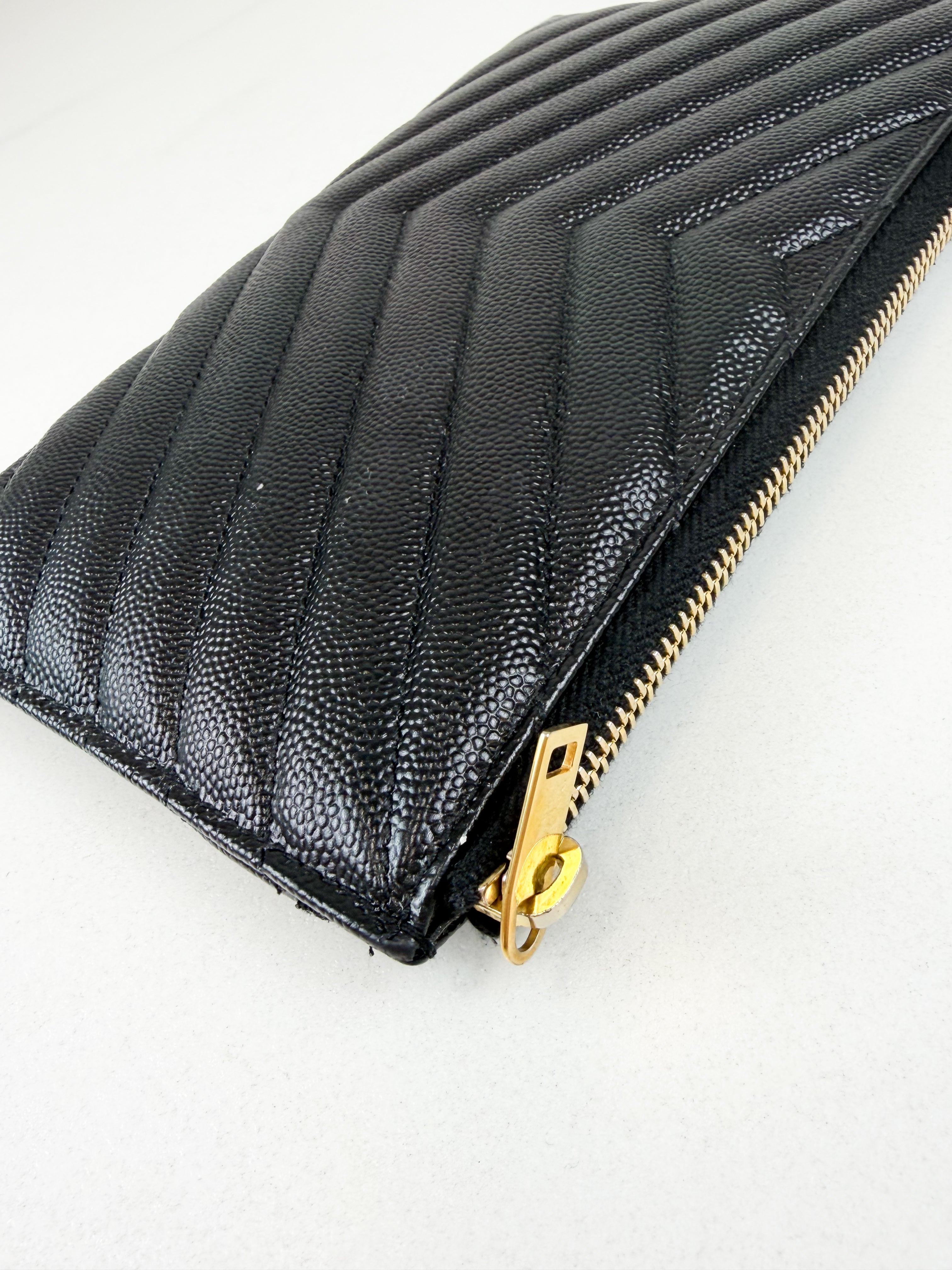Saint Laurent Cassandre Metelasse Pouch in Grain De Poudre Leather with GHW