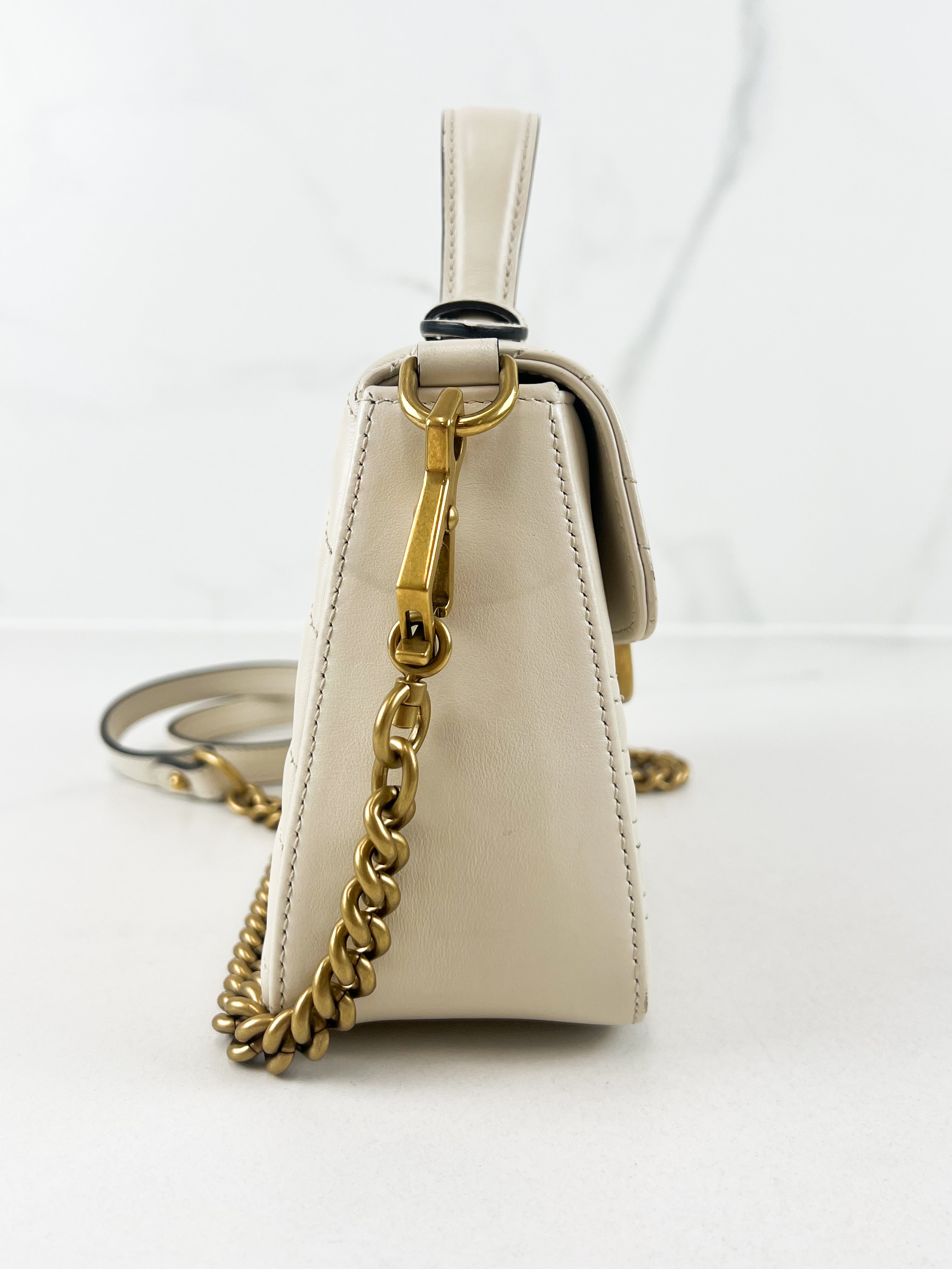 Gucci GG Marmont Matelasse Top Handle Bag in White