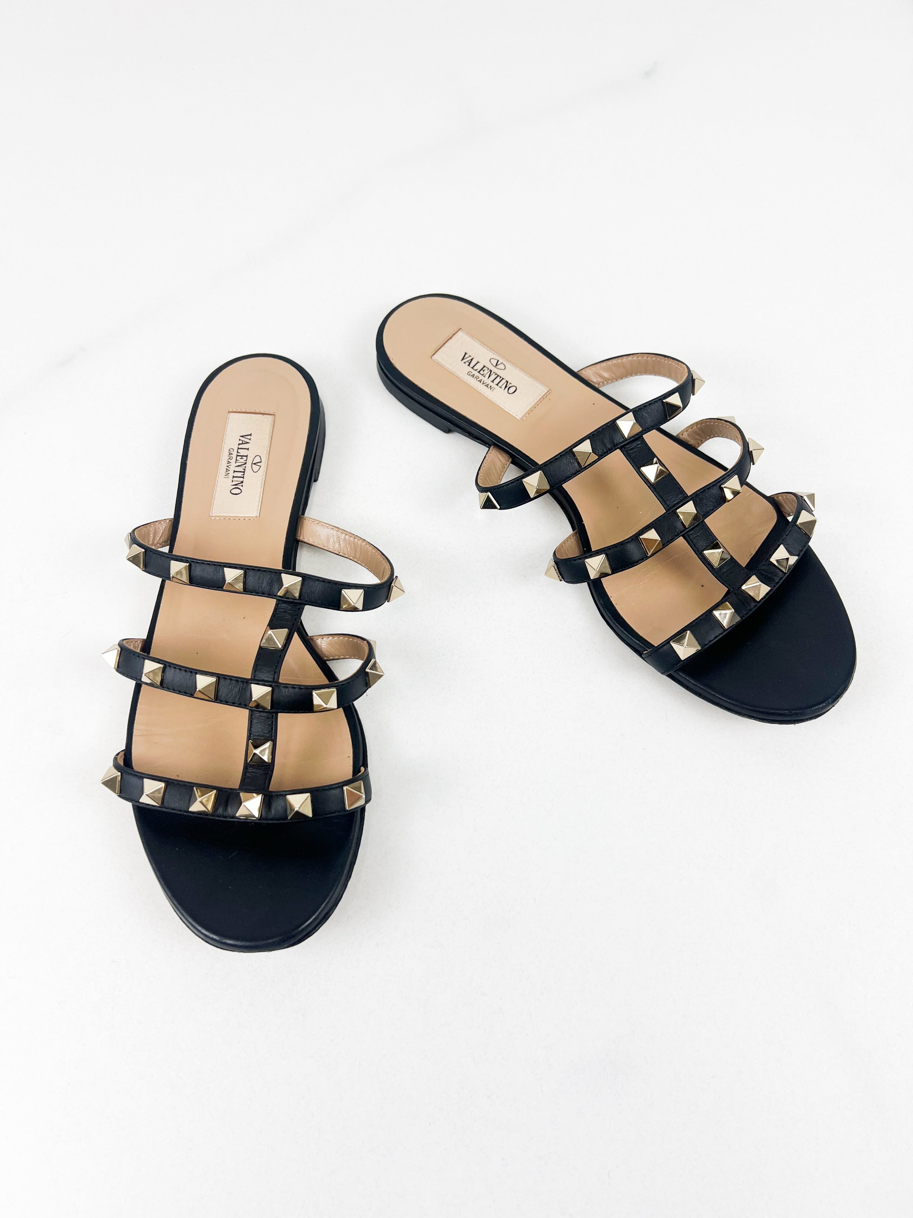 Valentino Garavani Caged Black Rockstud Slides