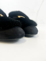 Hermes Black Suede Trocadero Mink Fur Mule Size 39