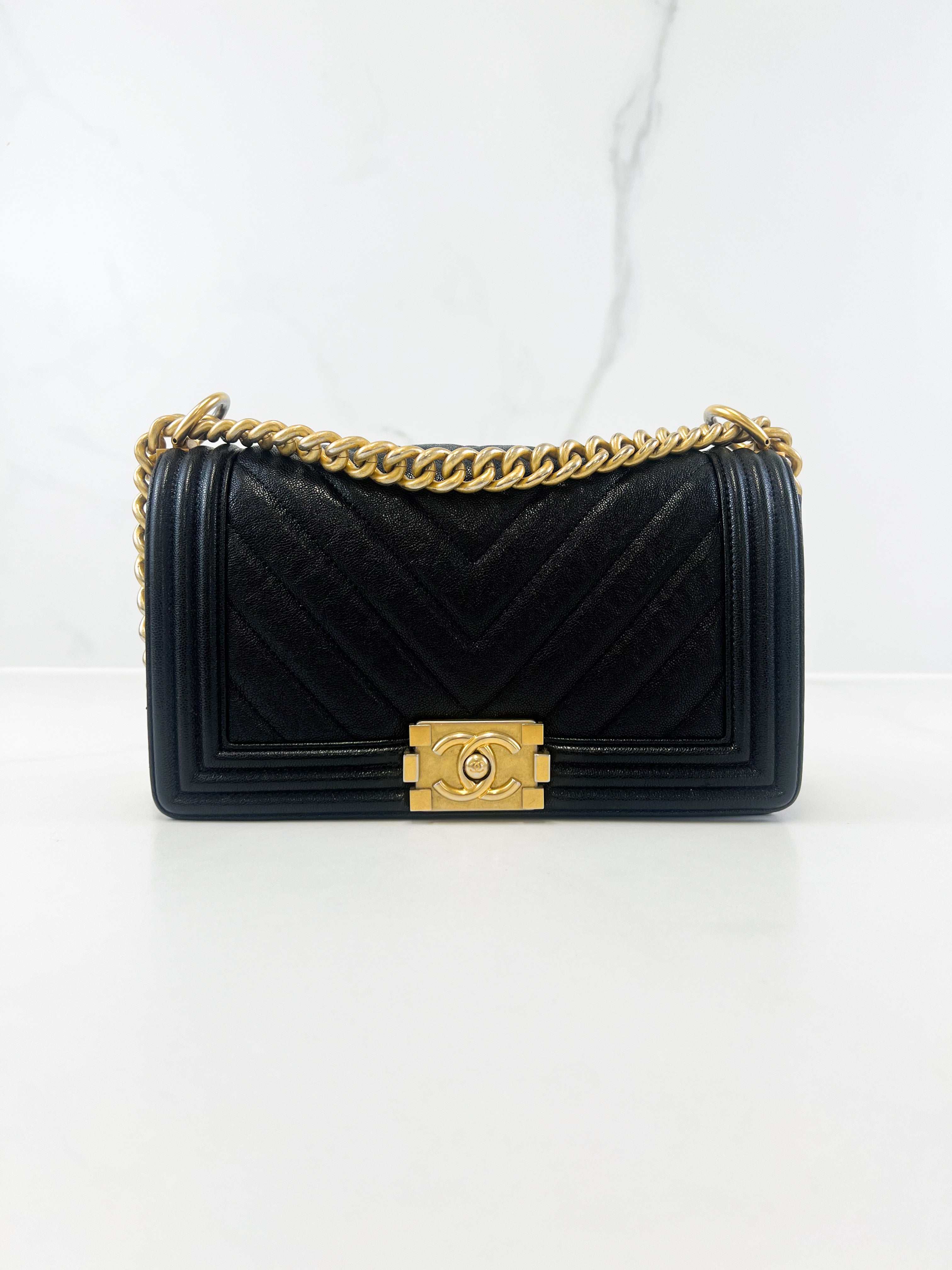 Chanel Old Medium Chevron Boy Bag with GHW
