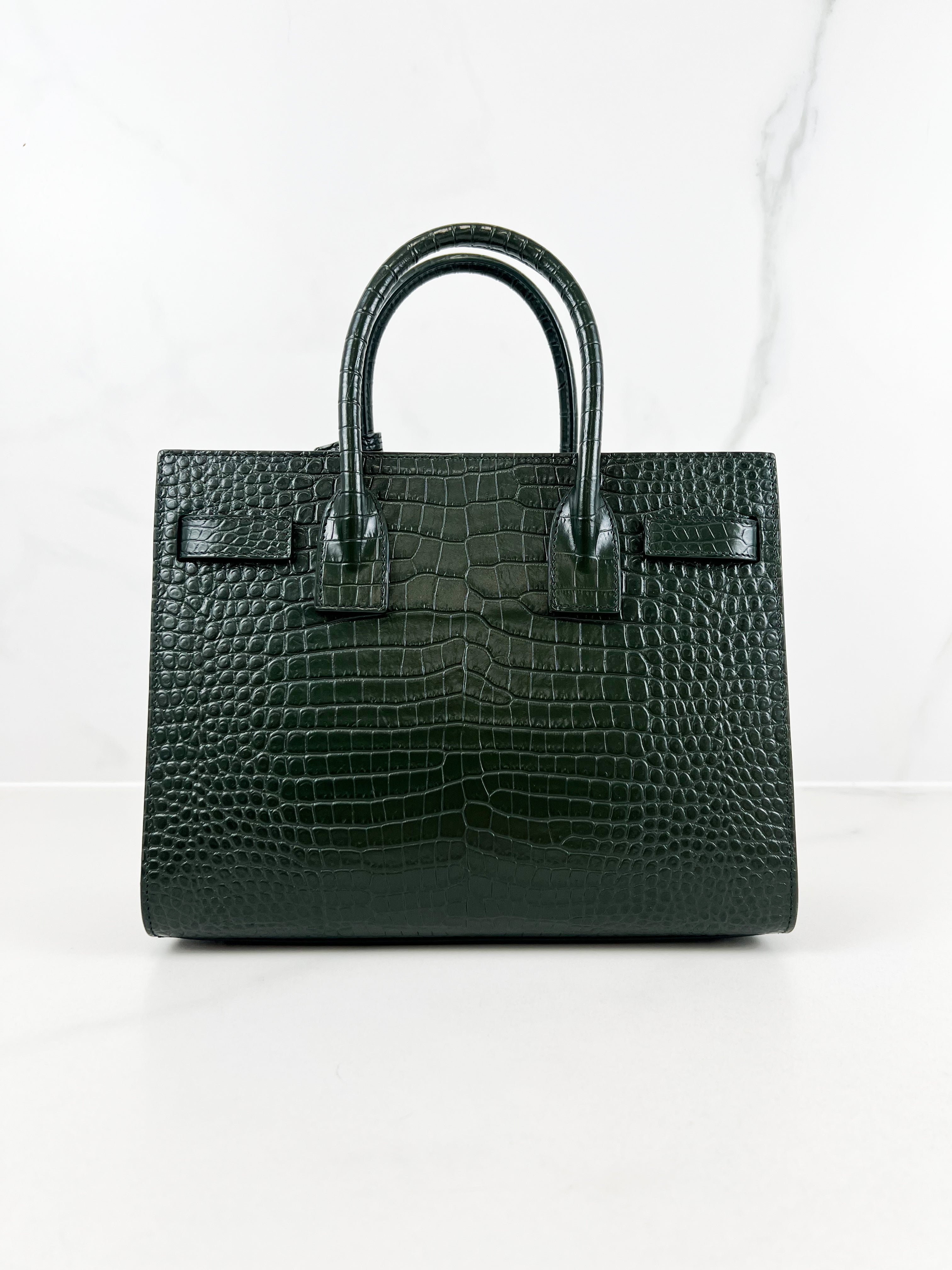 Saint Laurent Sac De Jour Small in Dark Green Croc Leather