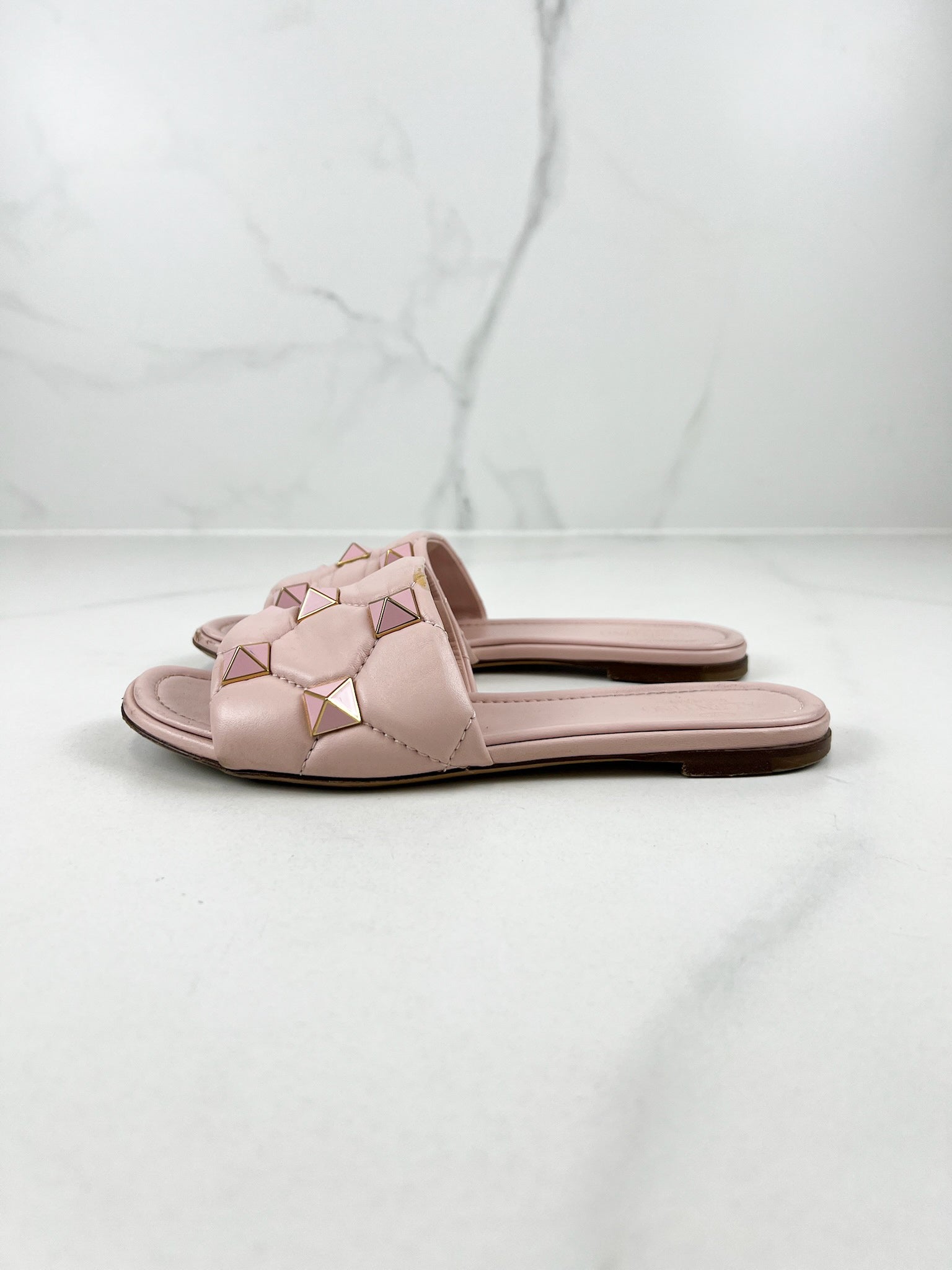 Valentino Garavani Pink Roman Stud Slides Size 36.5