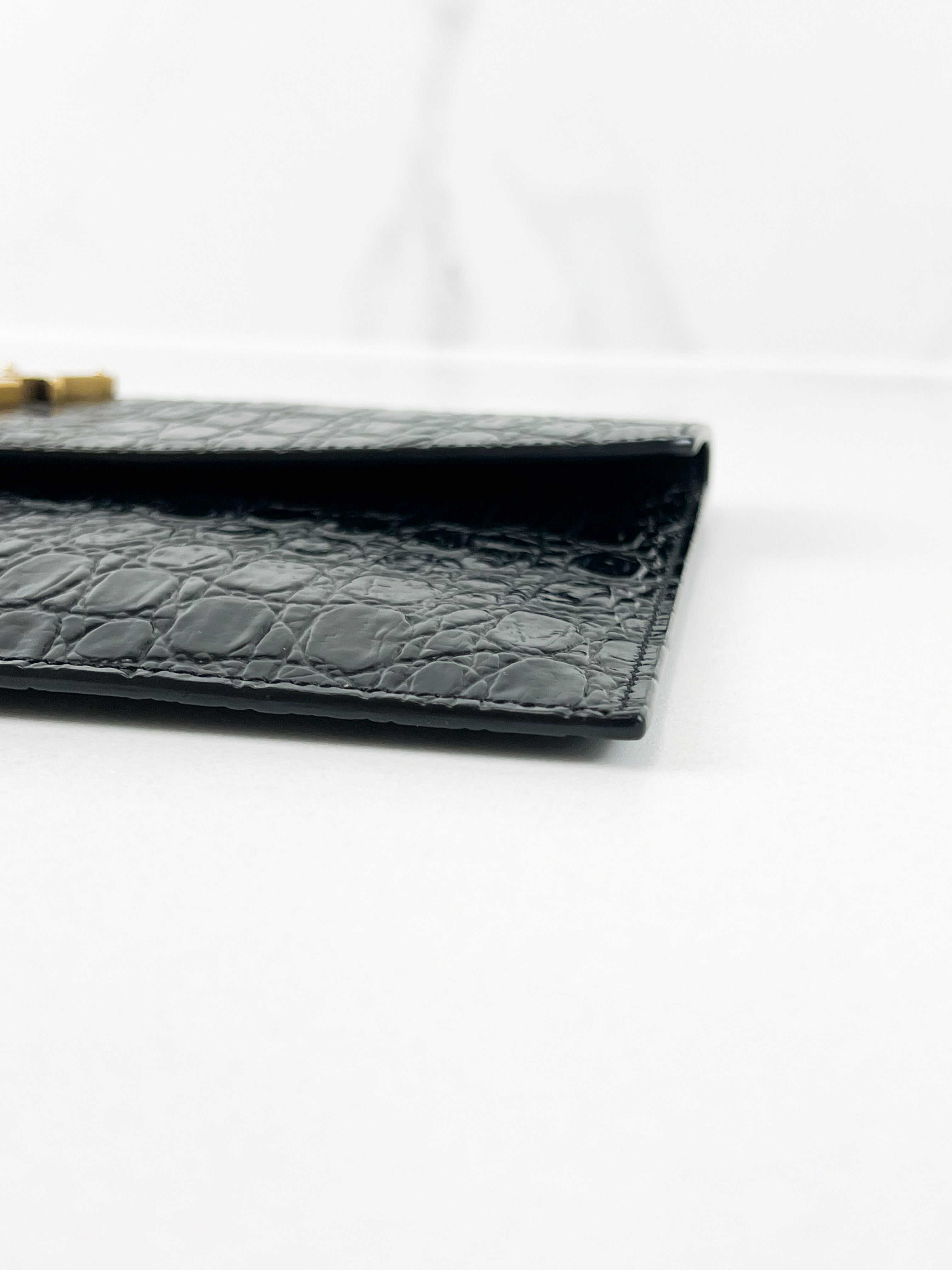 Saint Laurent Black Croc Uptown Envelope Clutch