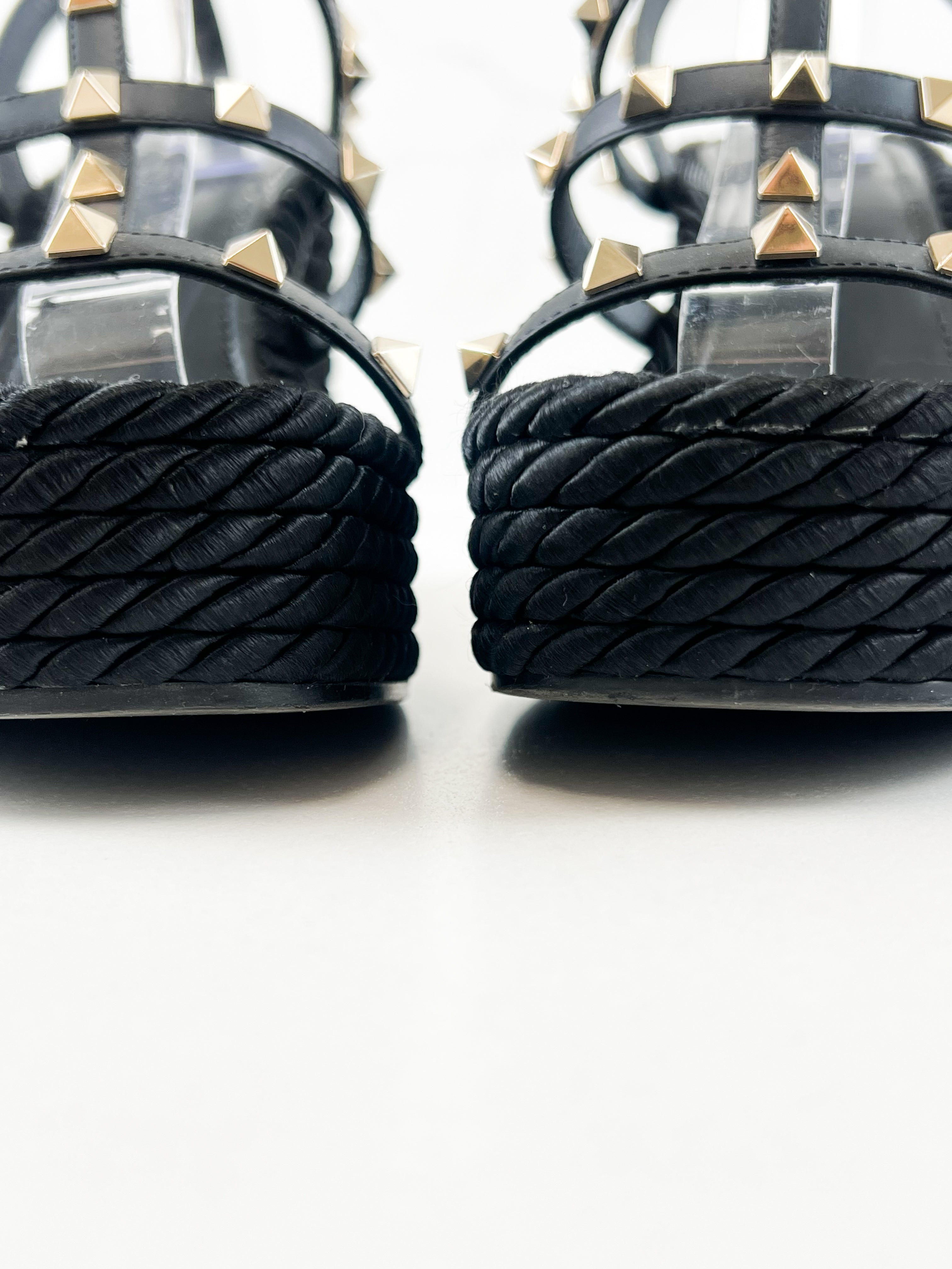 Valentino Rockstud Torchon Caged Wedge Sandal Size 39