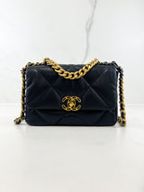 Chanel Navy Small Lambskin 19 with Gold & Silver Tone Hardware