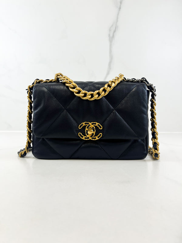 Chanel Navy Small Lambskin 19 with Gold & Silver Tone Hardware
