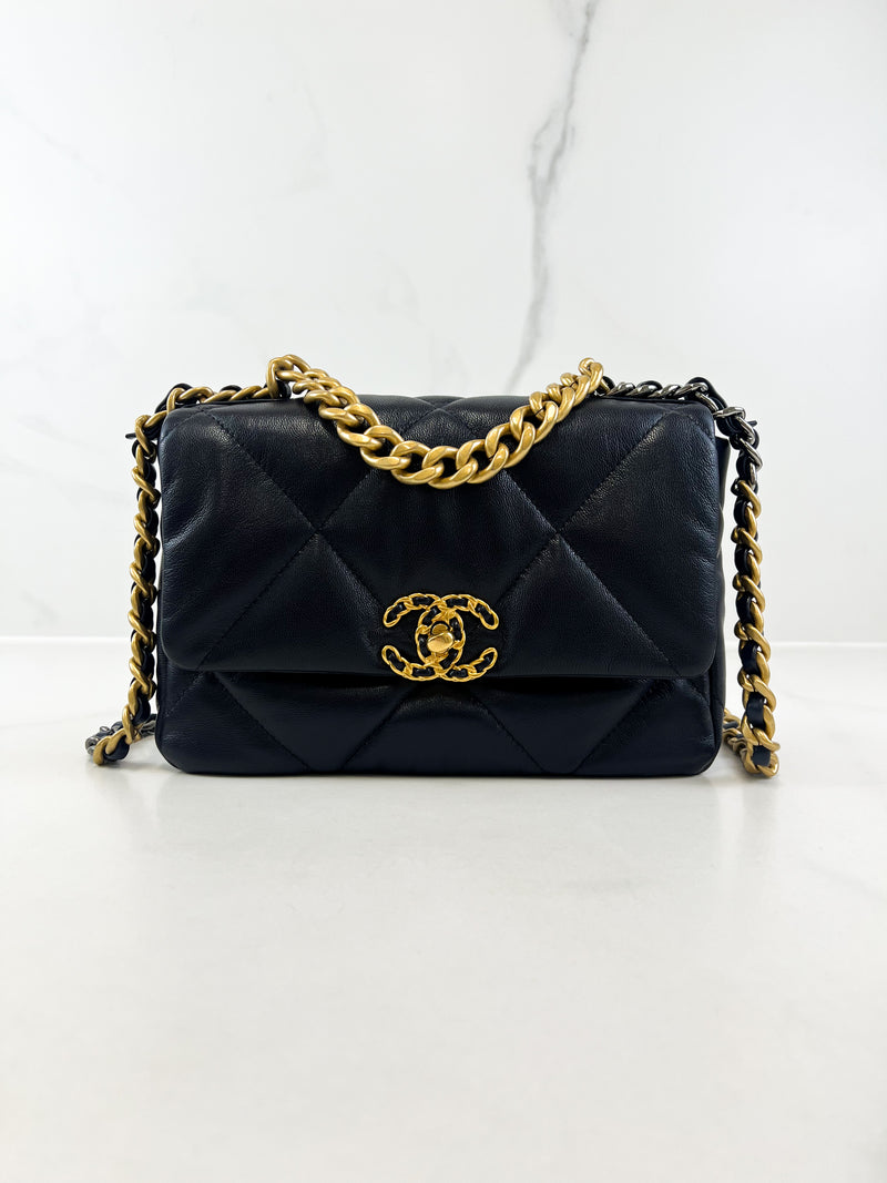 Chanel Navy Small Lambskin 19 with Gold & Silver Tone Hardware