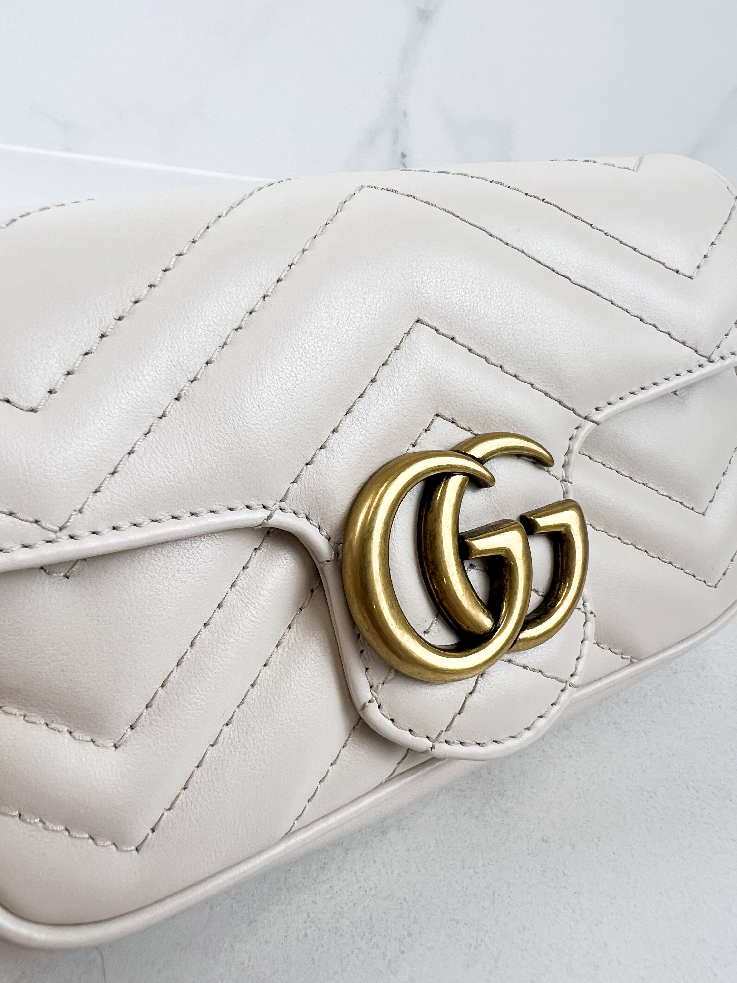 Gucci White GG Marmont Matelasse Super Mini Bag