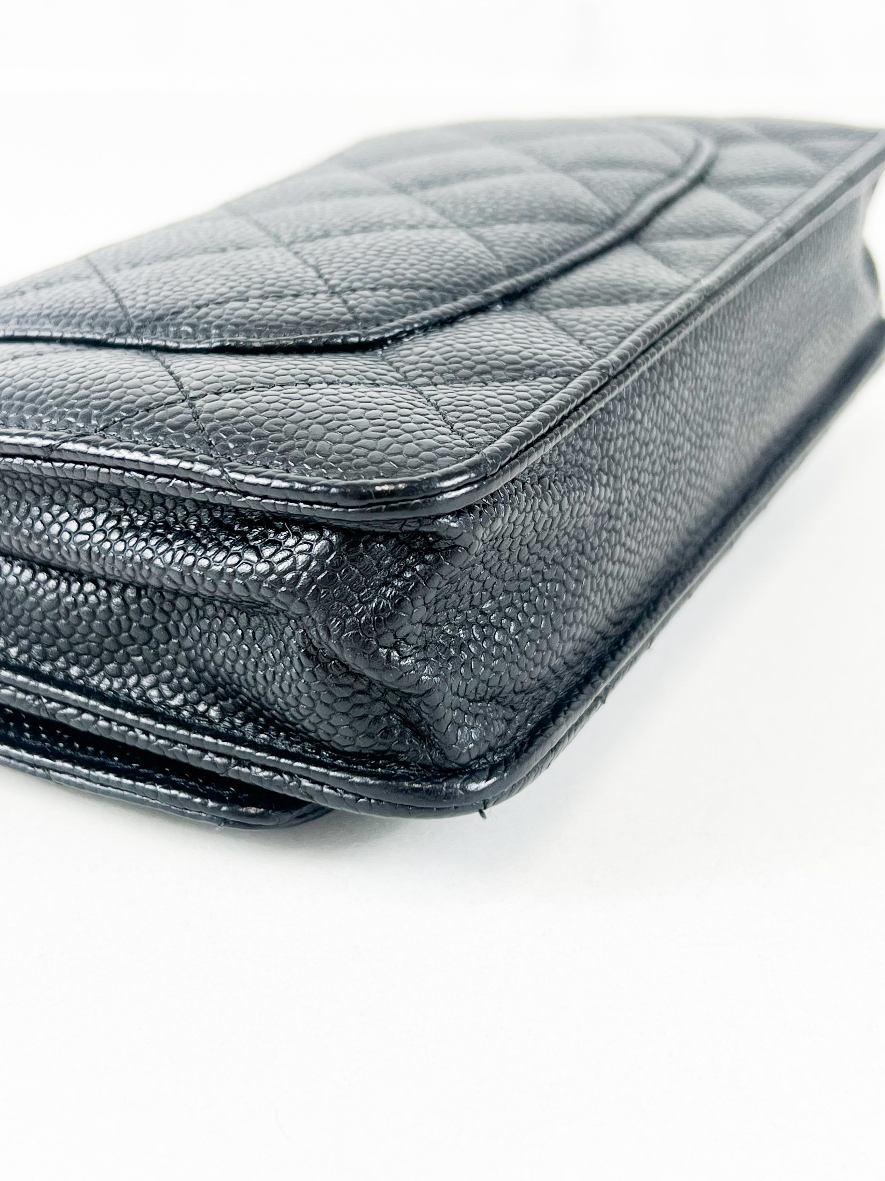 Chanel Black Caviar CC Classic Wallet On Chain GHW