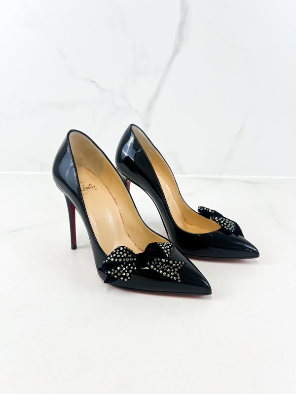 Christian Louboutin Black Patent Madame Menule 100 Pump Size 35.5