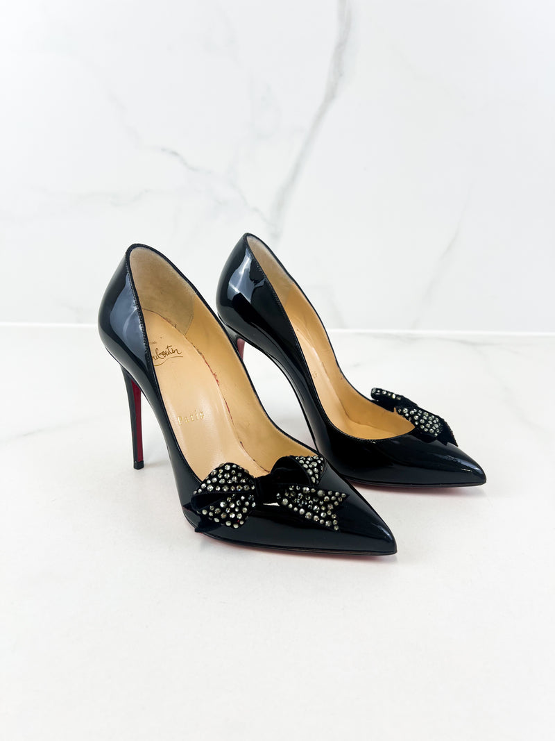 Christian Louboutin Black Patent Madame Menule 100 Pump Size 35.5